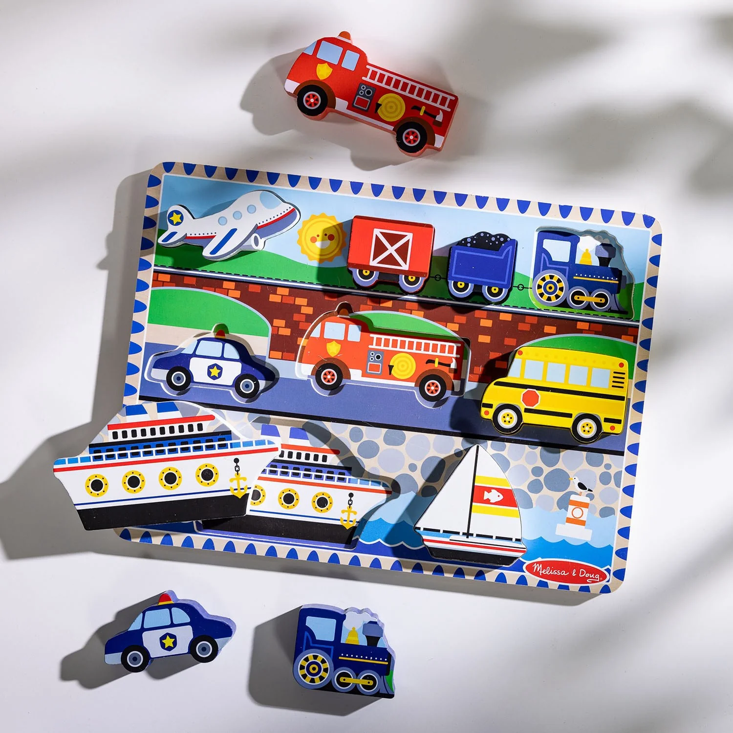 Melissa & Doug Multifarvet Puslespil - Chunky Brikker - Køretøjer - Image 4