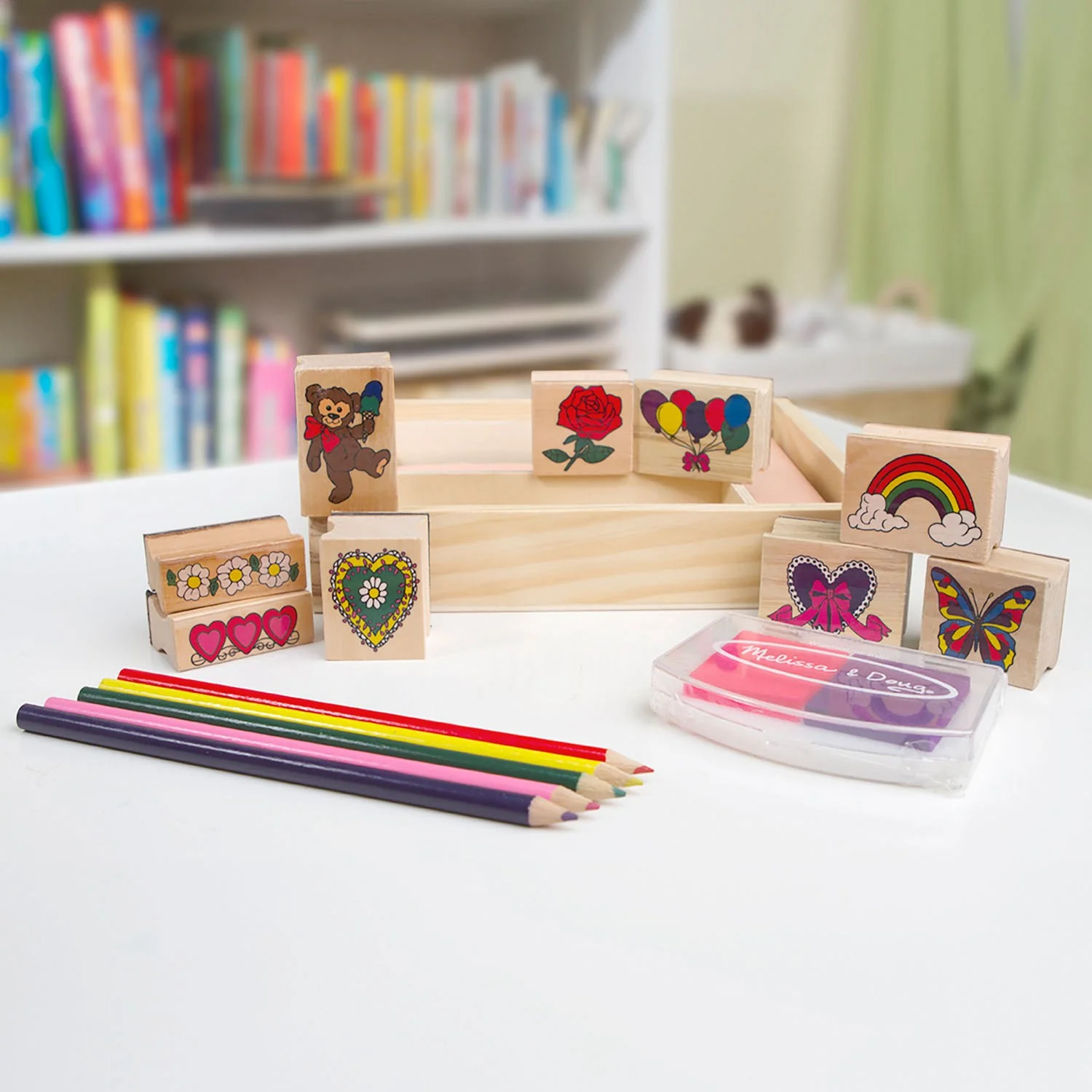 Melissa & Doug Multifarvet Wooden Stamp Set Friendship - Image 5