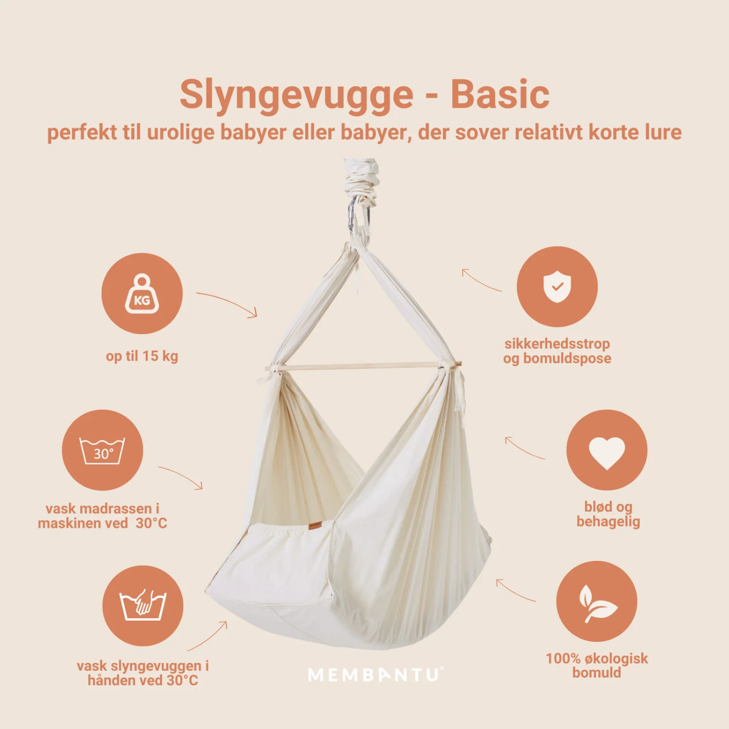 MEMBANTU Grey Organic Baby Slyngevugge Basic - Image 4