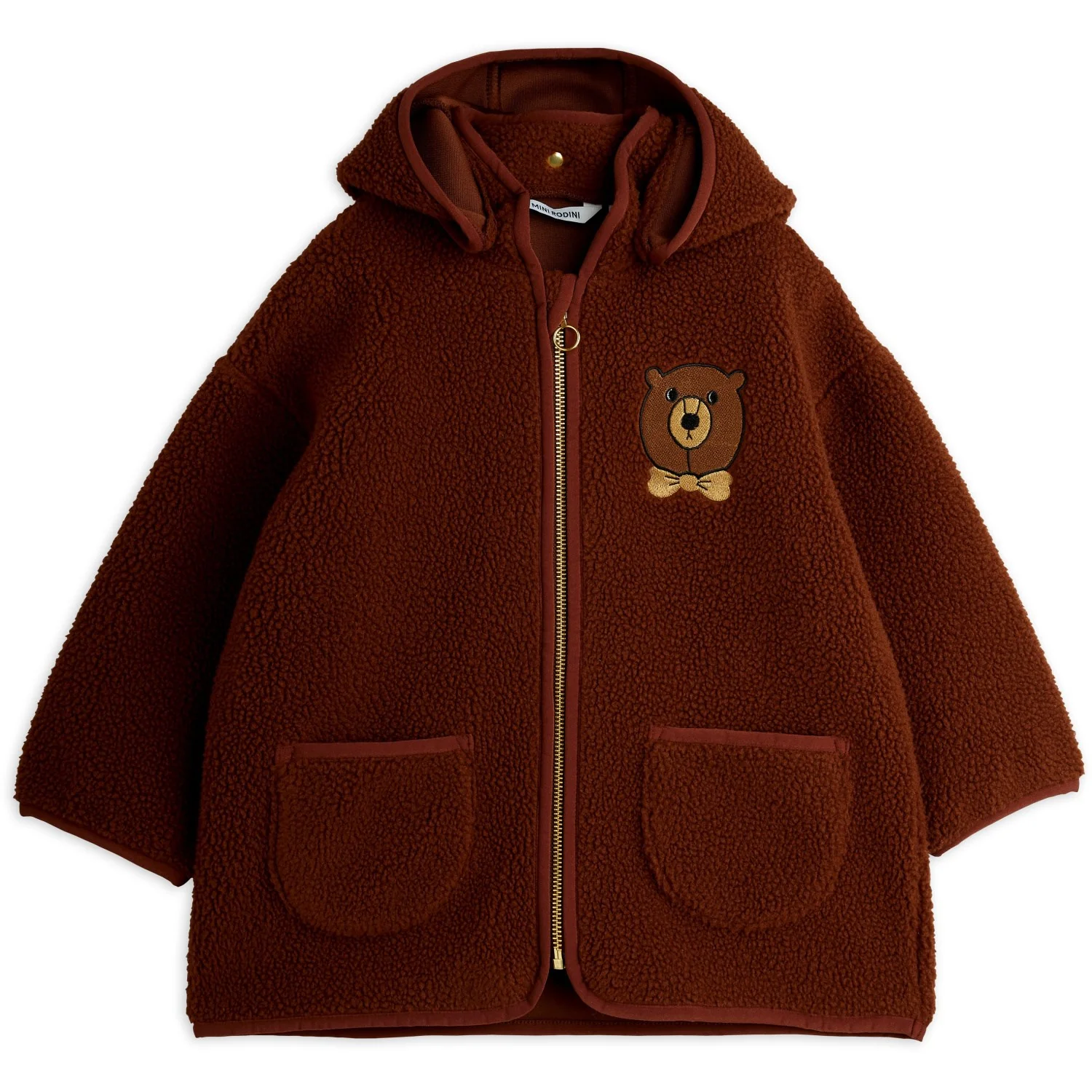Mini Rodini Brown Bjørn Emb Pile Jakke - Image 10