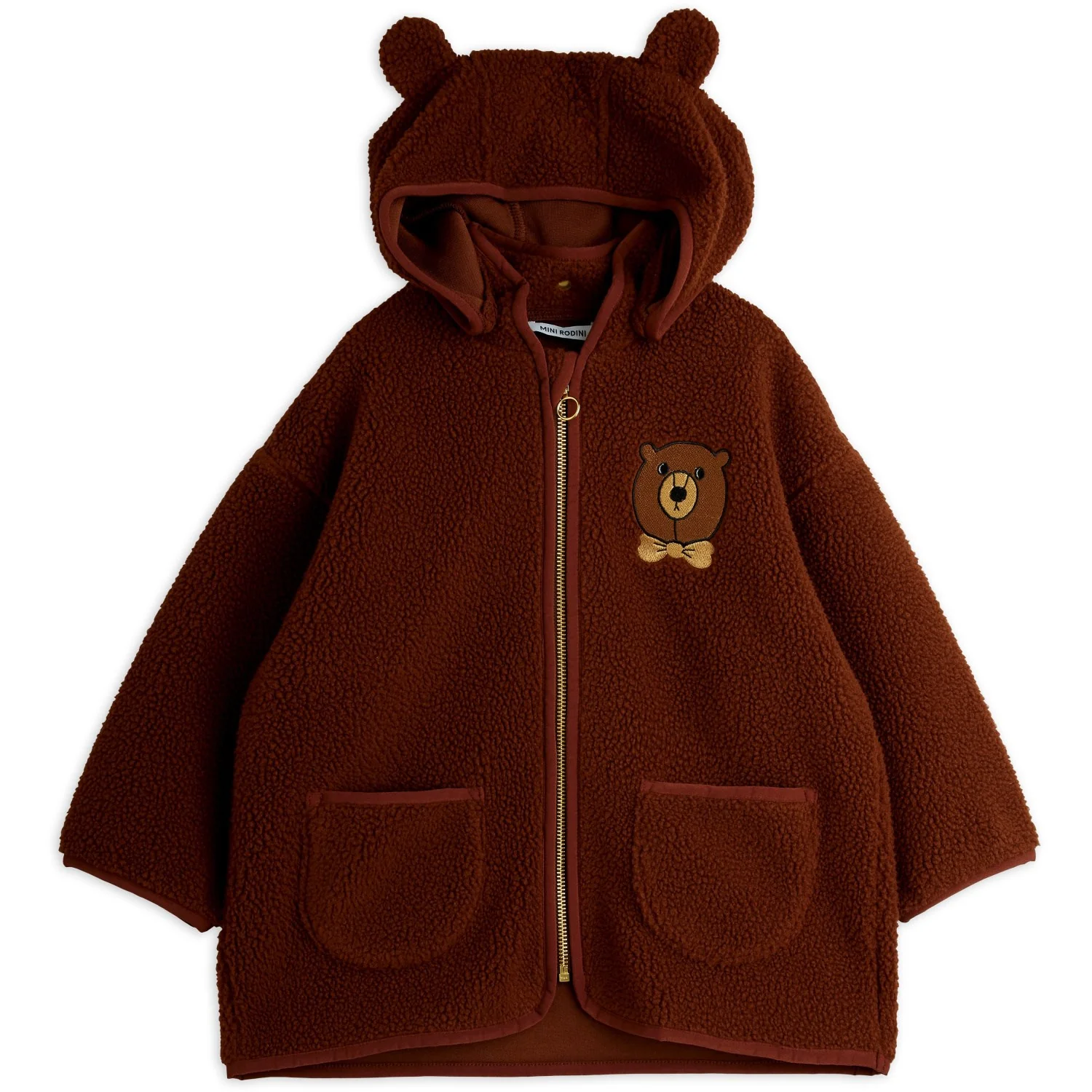 Mini Rodini Brown Bjørn Emb Pile Jakke - Image 6