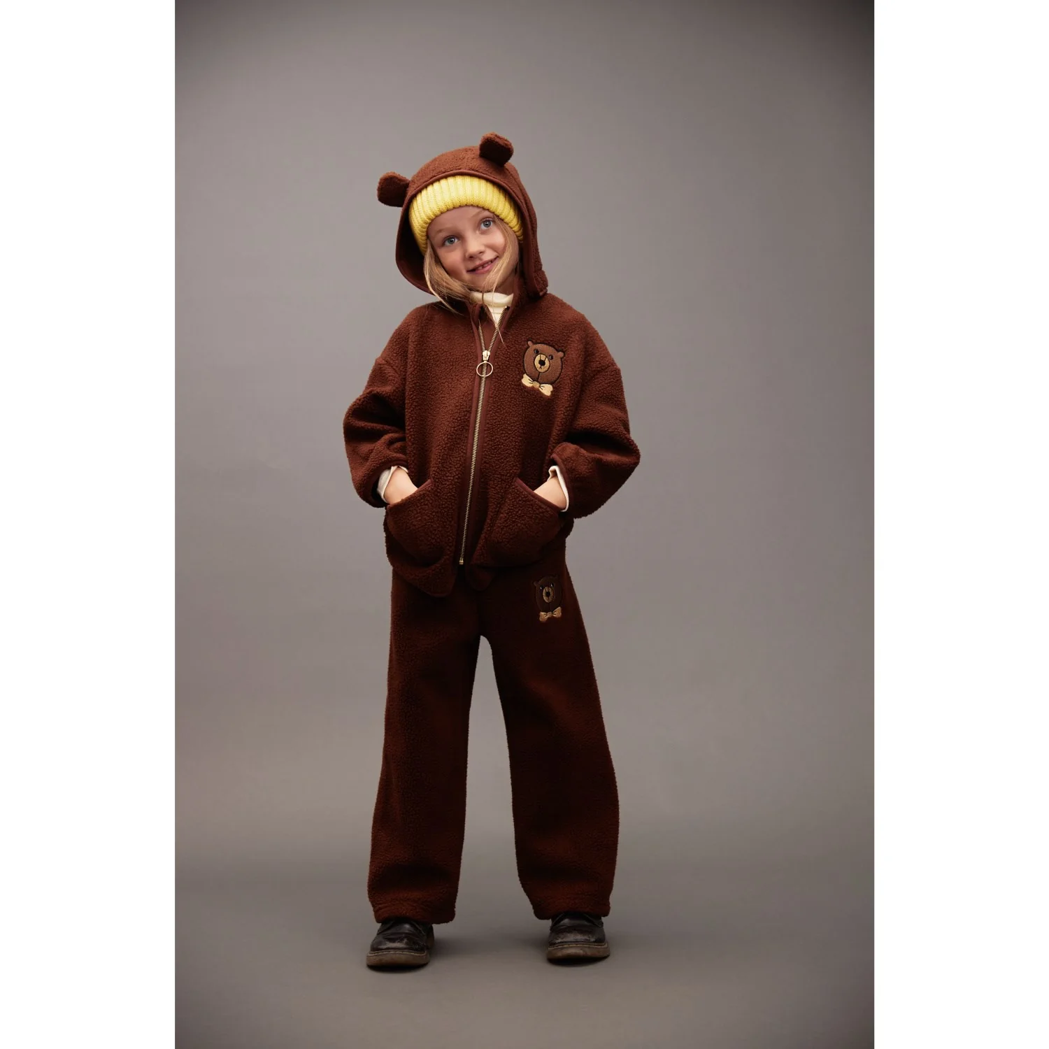 Mini Rodini Brown Bjørn Emb Pile Jakke - Image 8