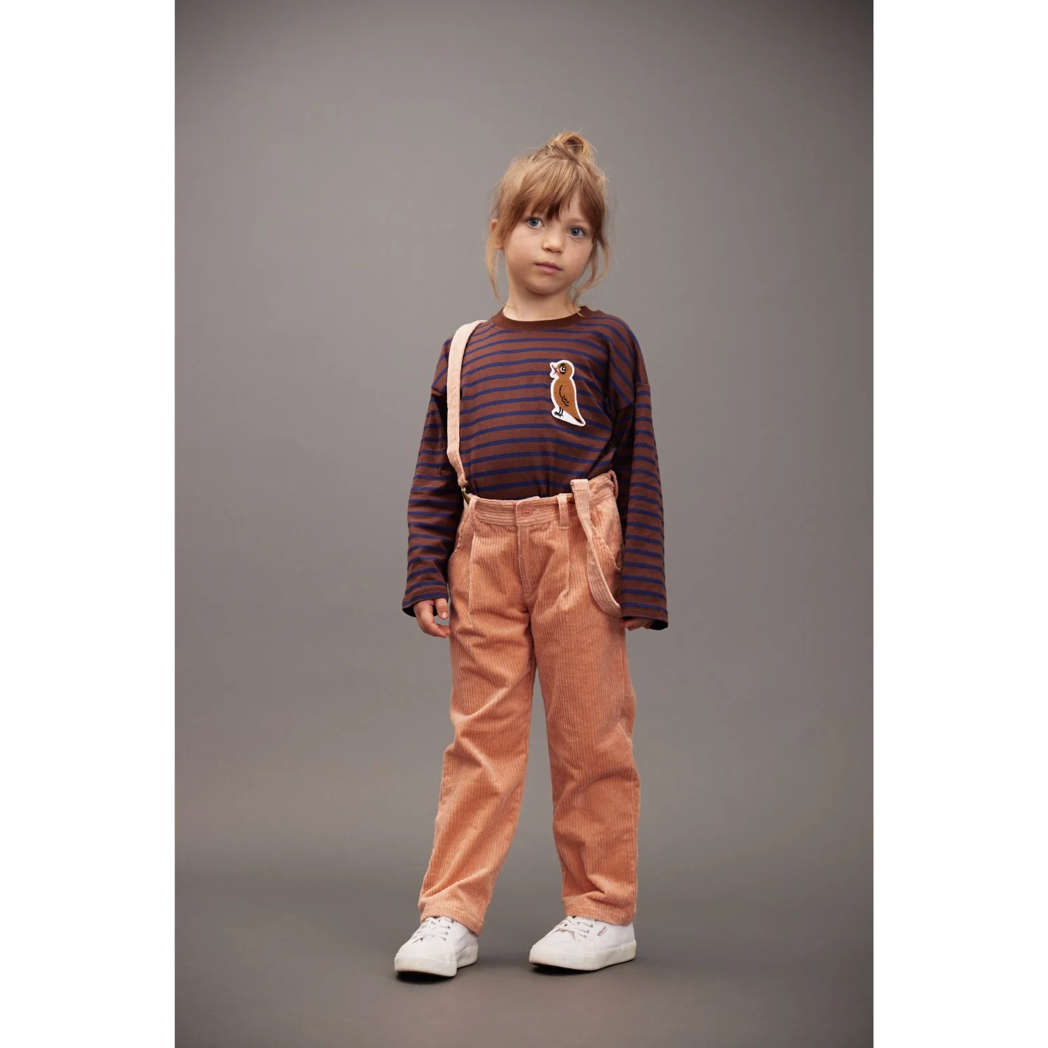 Mini Rodini Brown Stripe Bird Patch Ls Tee - Image 5