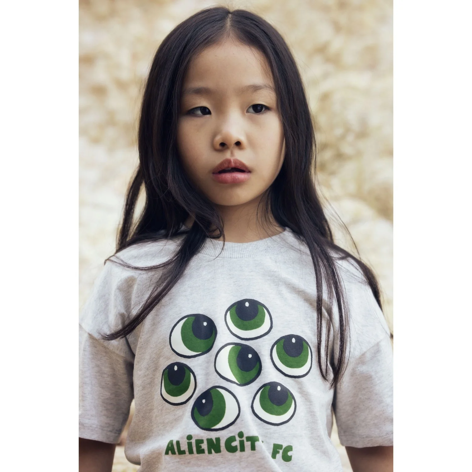 Mini Rodini Grey Melange Eyes Sp Ss Tee - Image 3
