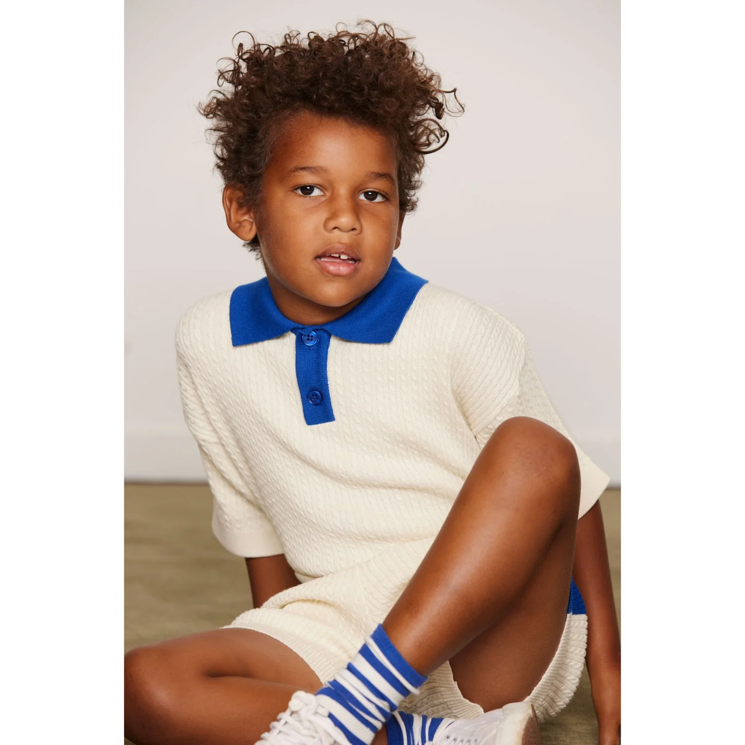 Mini Rodini Off-White Cable Strik Polo Skjorte - Image 3