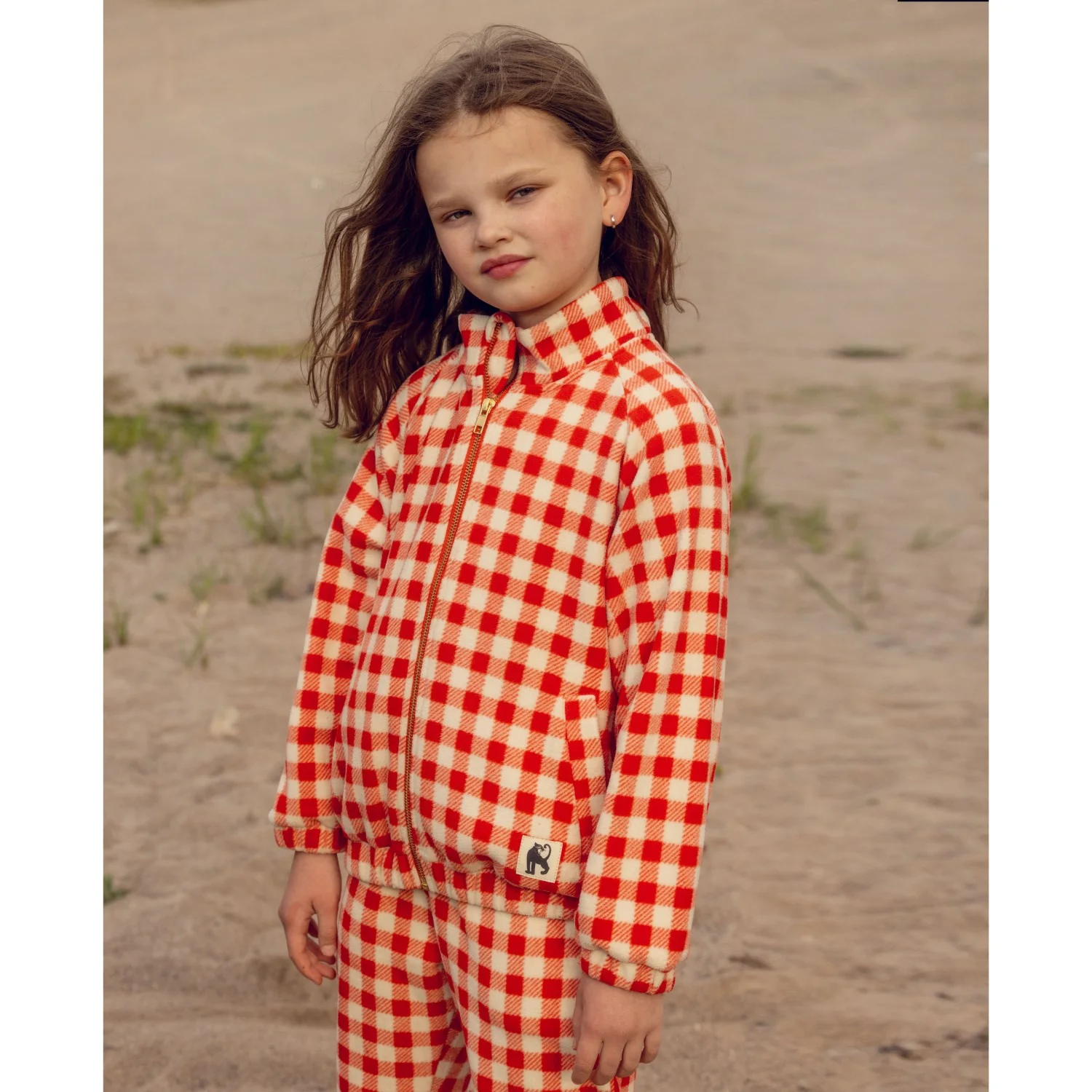Mini Rodini Red Gingham AOP Fleece Jakke - Image 5