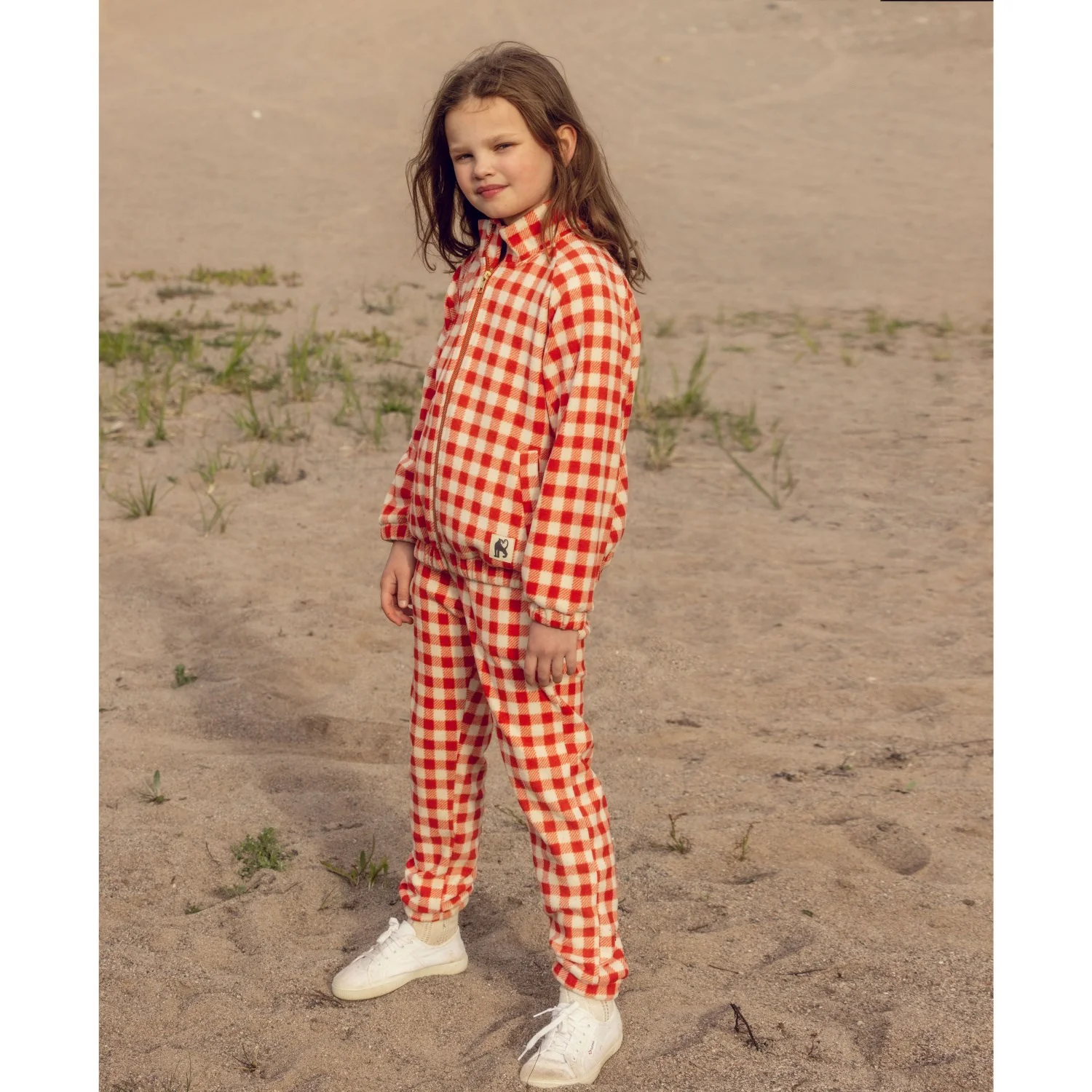 Mini Rodini Red Gingham AOP Fleece Jakke - Image 6