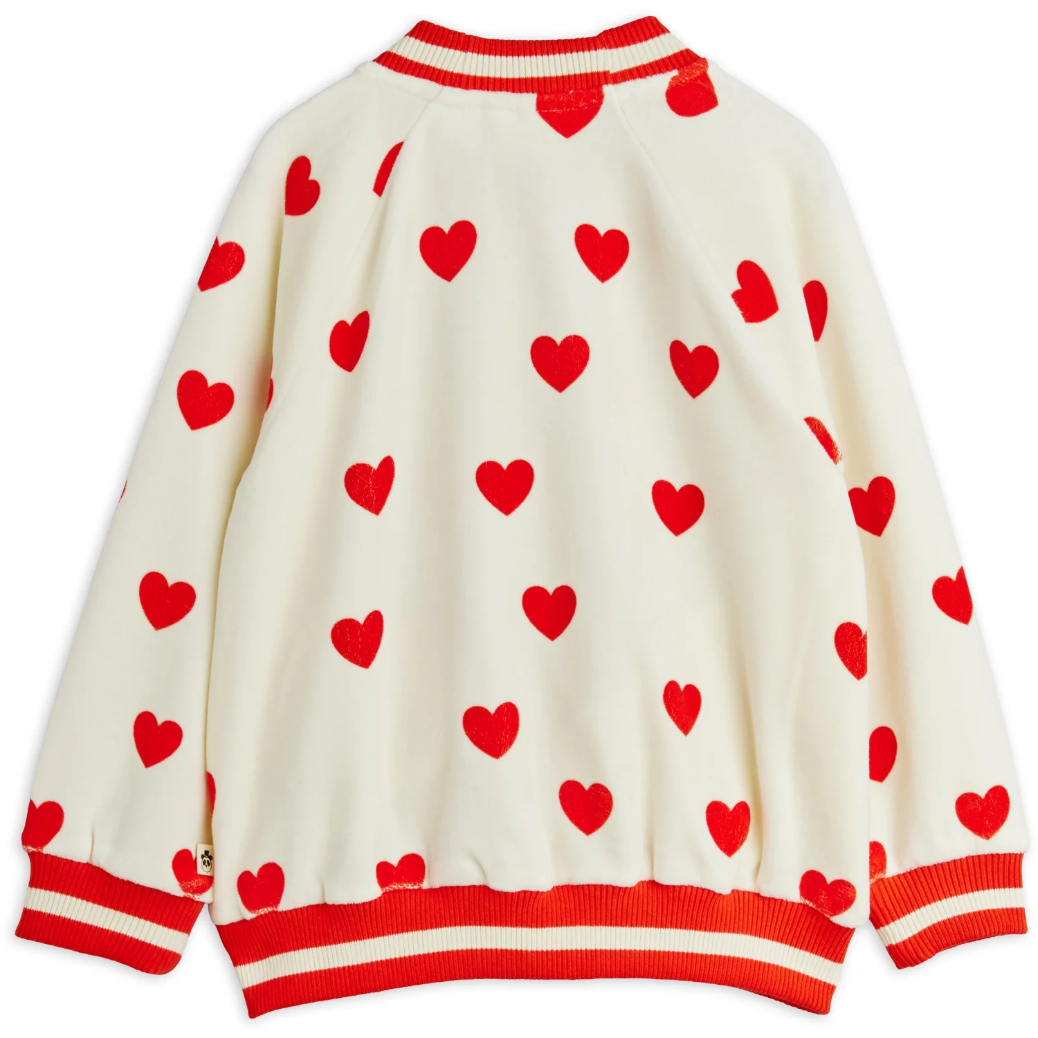 Mini Rodini White Hearts AOP Velour Baseball Cardigan - Image 8