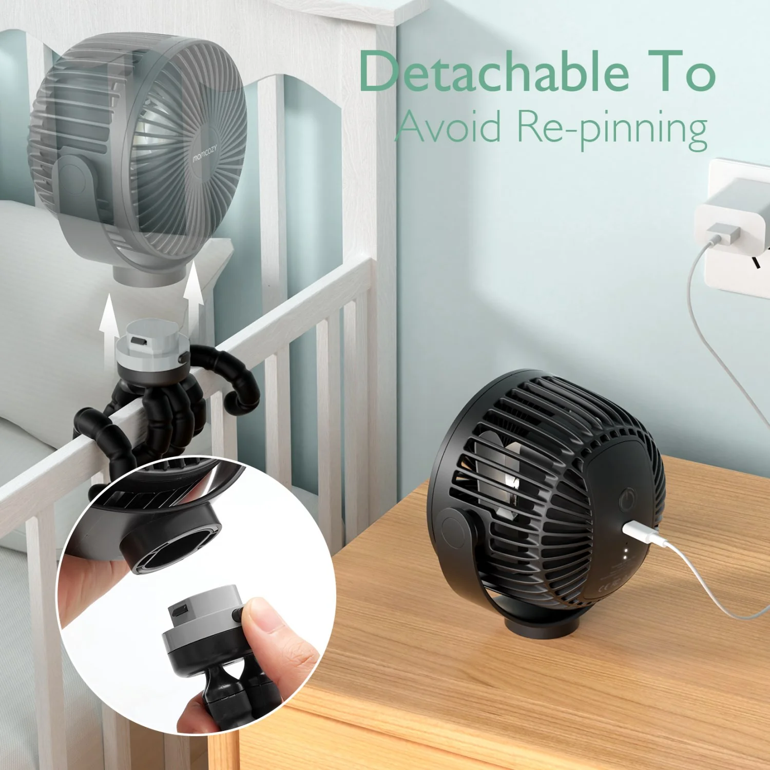 Momcozy Black Portable Stroller Fan - Image 8