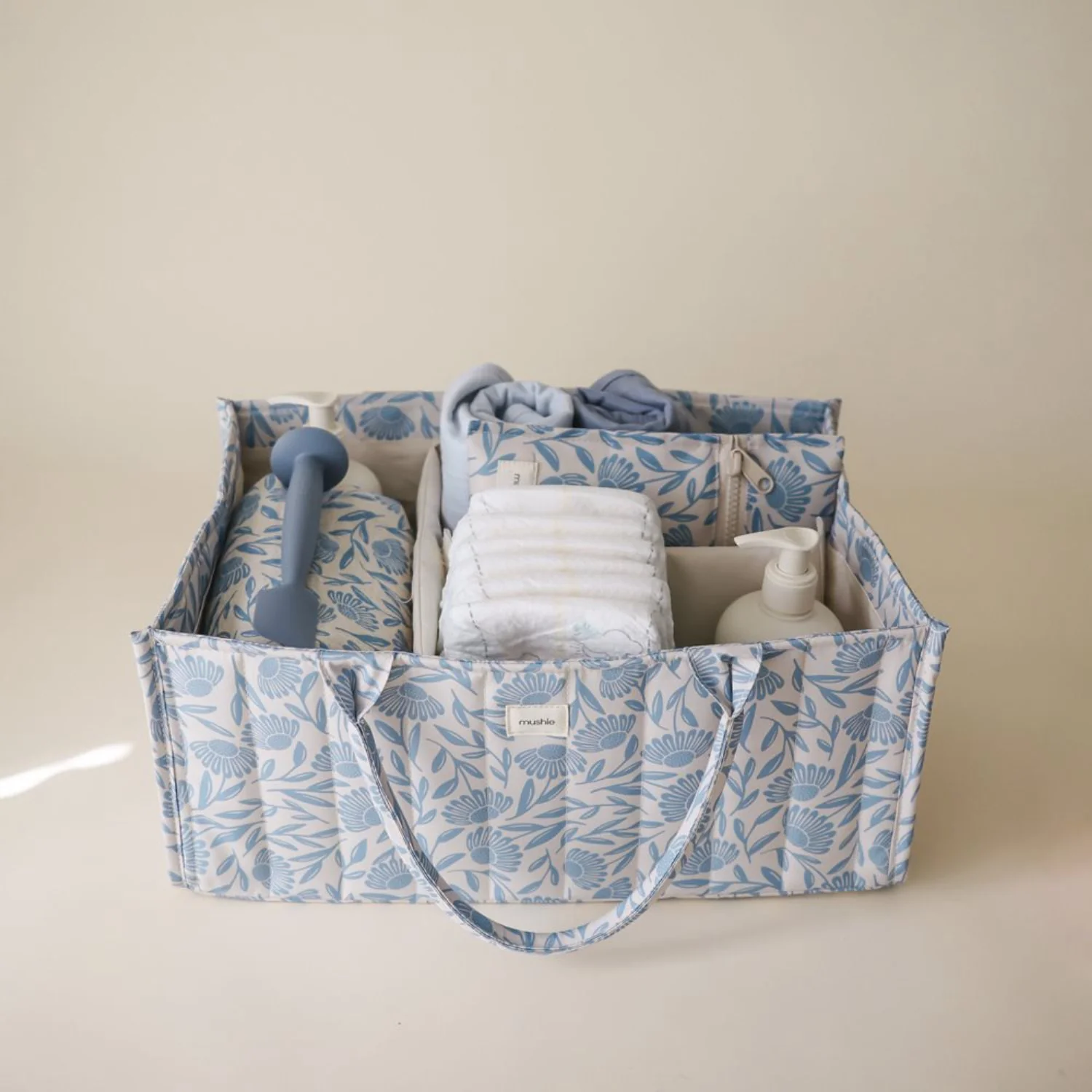 Mushie Blue Flowers Mushie Diaper Caddy - Blue Flowers - Image 2