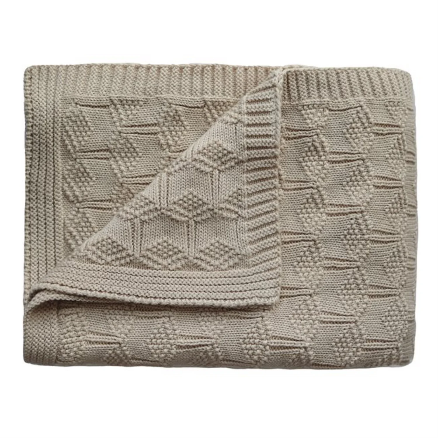Mushie Honeycomb Beige Strikket Baby Tæppe