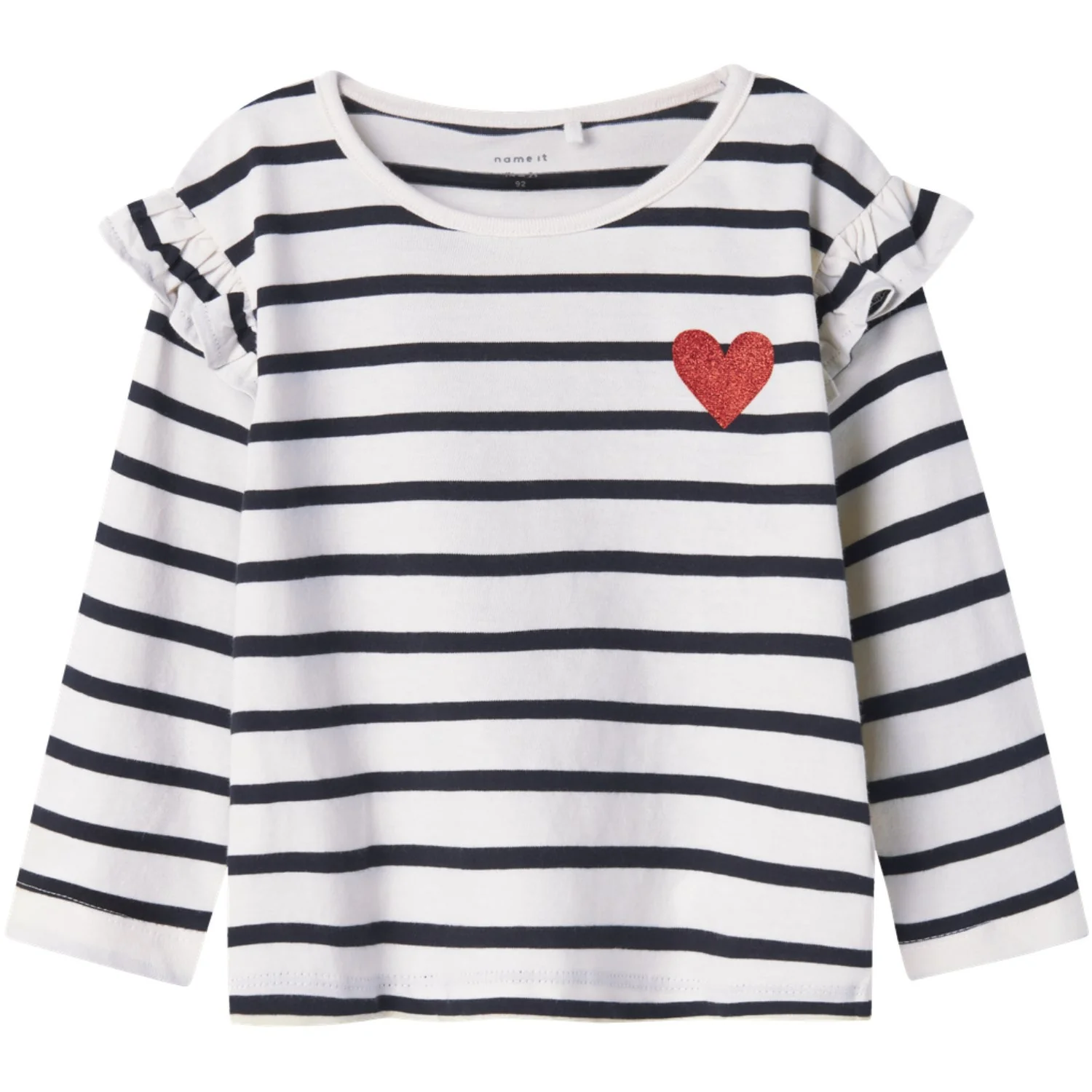 Name It Bright White Dark Sapphire + Grenadine Heart Nmftovelina Ls Nreg Top Noos