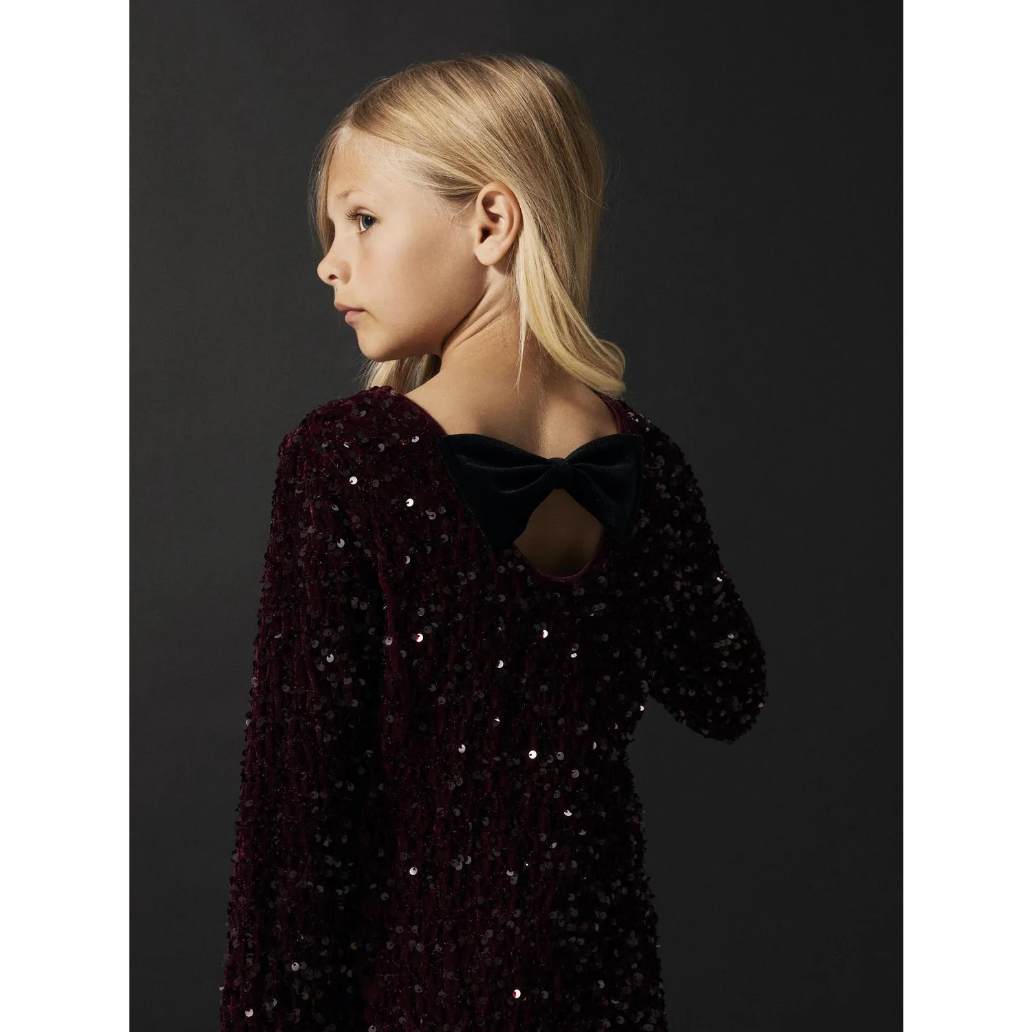 Name It Burgundy Black Bow Nkfrusitta Ls Kjole - Image 3