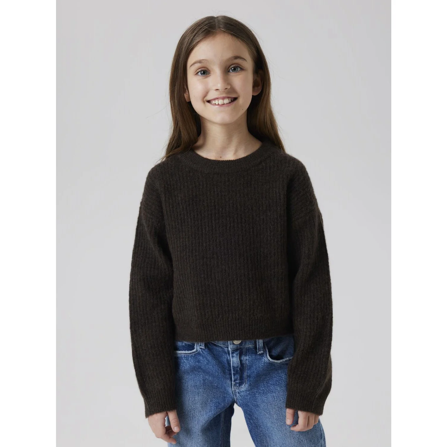 Name It Dark Grey Melange Nkfholly Ls Boxy Kort Strik Noos - Image 2