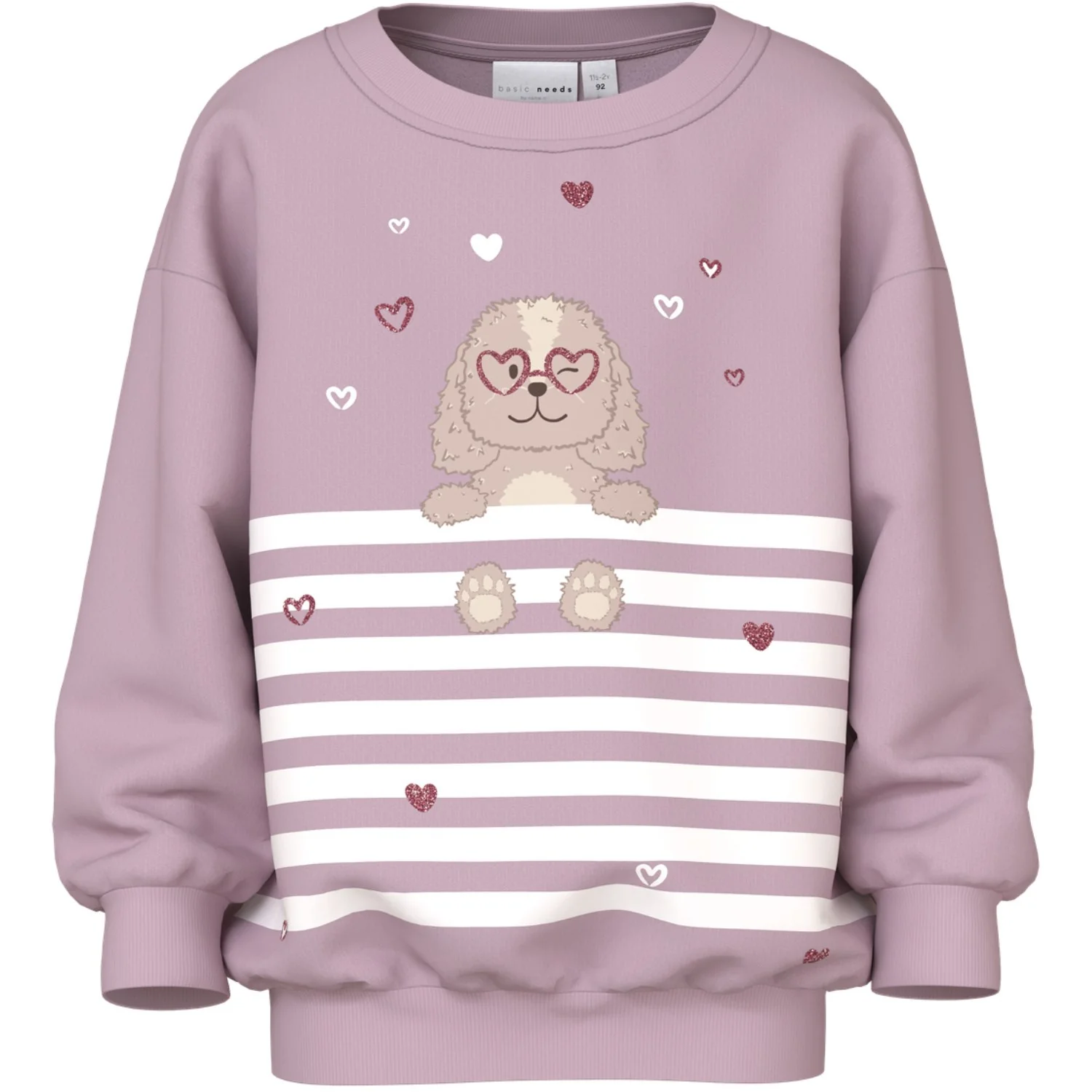 Name It Dawn Pink Dog Heart Stripe Nmfvalona Ls Long Rlx Sweat Bru