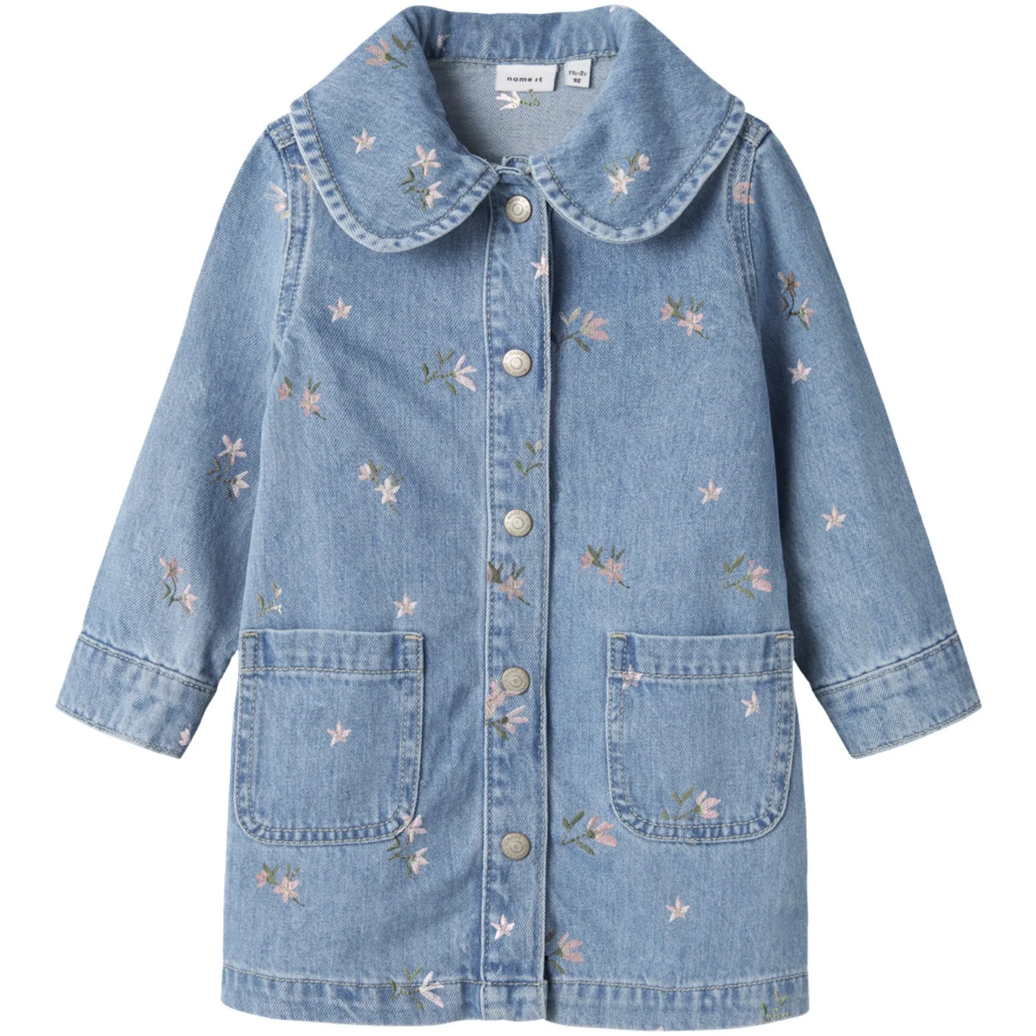 Name It Light Blue Denim Flower Emb Nmfpiper Ls Dnm Kjole 3614-Za - Image 2