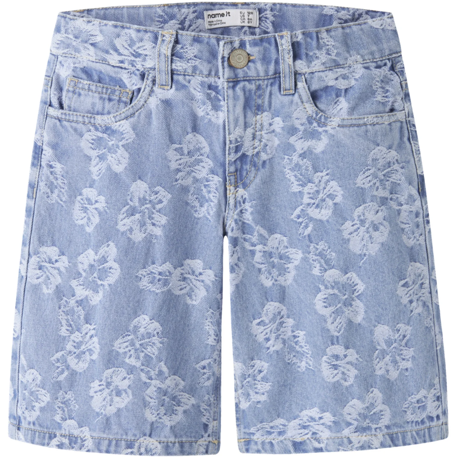 Name It Light Blue Denim Flowers Nkfrose Dnm Jacq Long Shorts 2440-Ja H