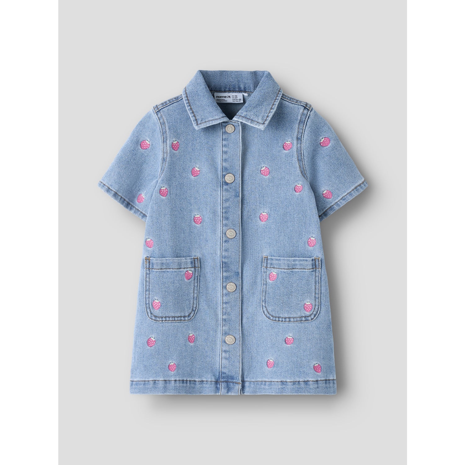 Name It Light Blue Denim Starwberry Nmflaila Ss Emb Kjole 6202-Iz - Image 3
