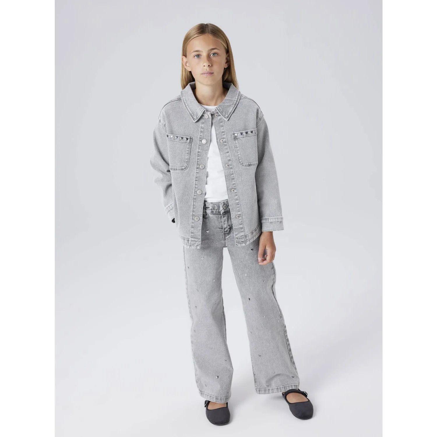 Name It Light Grey Denim Heart Studs Nkfeverlyn Dnm Schaket 5503-Ya N - Image 2