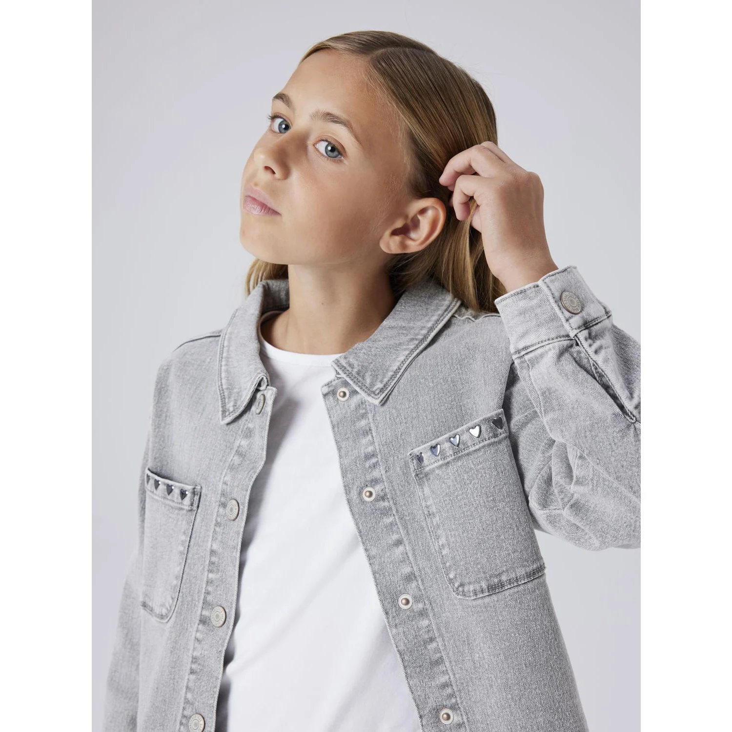 Name It Light Grey Denim Heart Studs Nkfeverlyn Dnm Schaket 5503-Ya N - Image 3