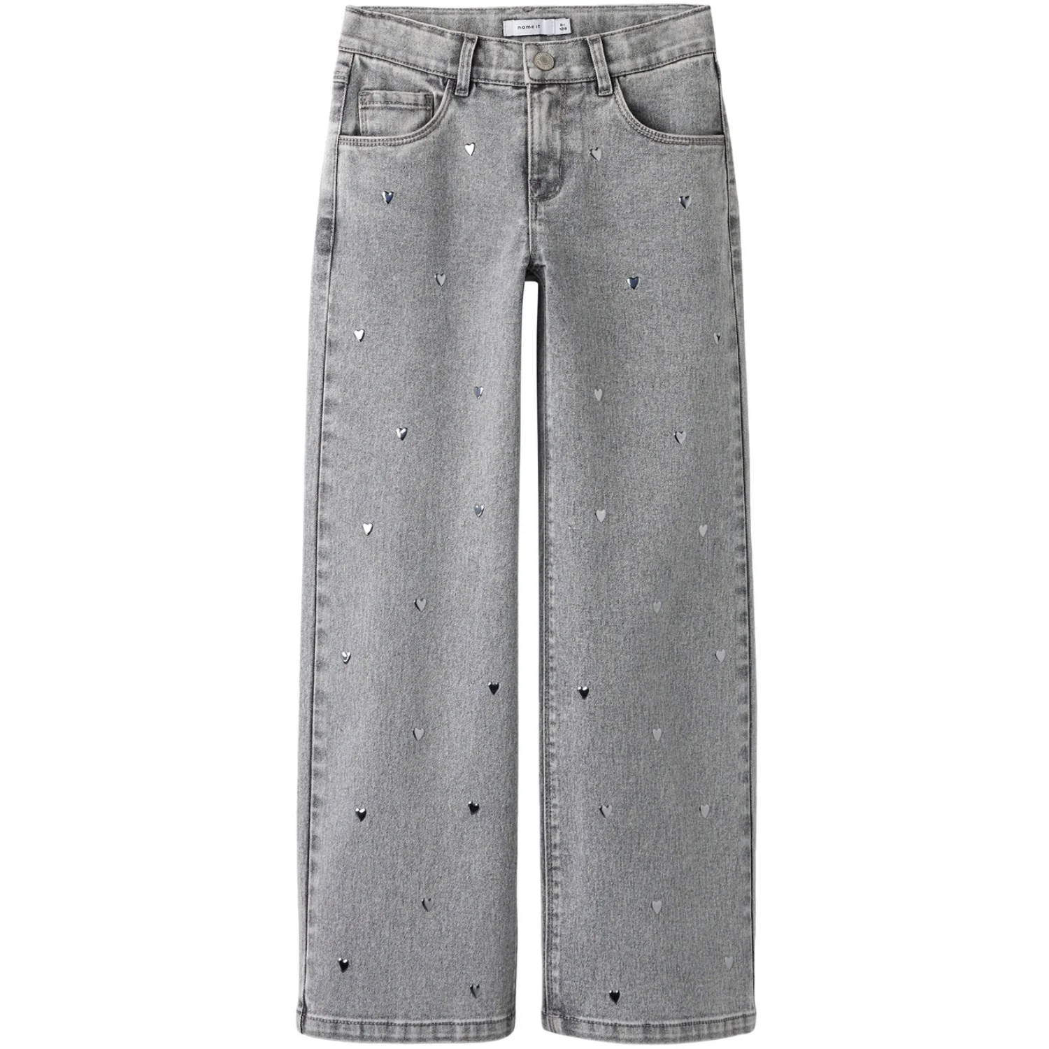 Name It Light Grey Denim Heart Studs Nkfrose Wide Jeans 5503-Ya N