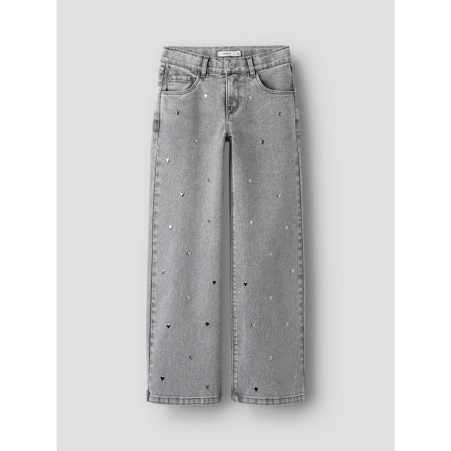 Name It Light Grey Denim Heart Studs Nkfrose Wide Jeans 5503-Ya N - Image 3