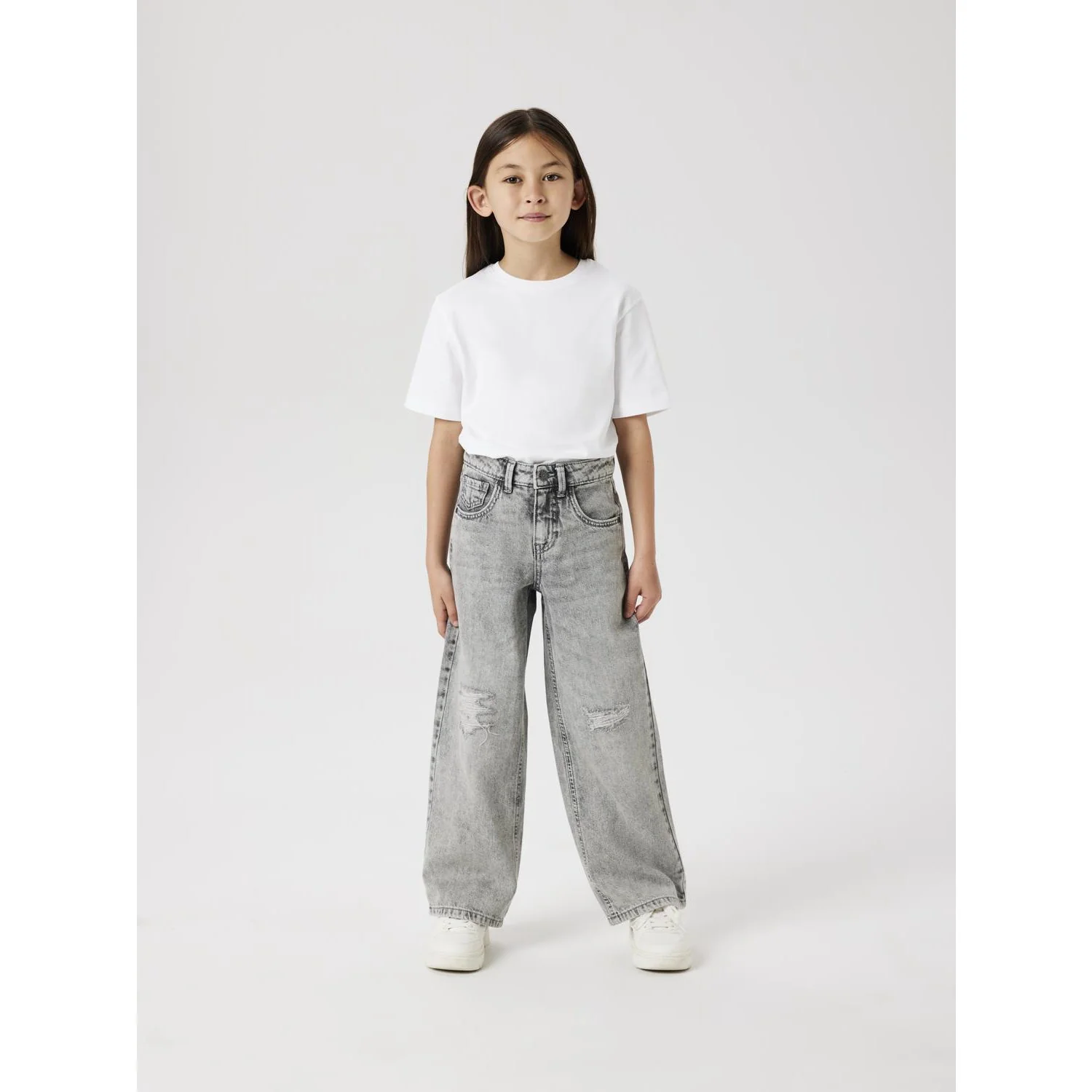Name It Light Grey Denim Nkfrose Hw Wide Jeans Destr 1411-Be Noos - Image 2