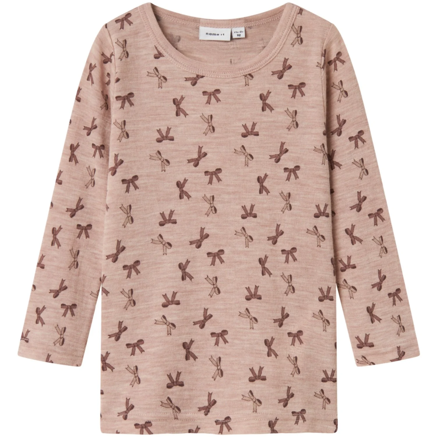 Name It Shadow Gray Bows Nmfwang Uld Rib Ls Top Aop