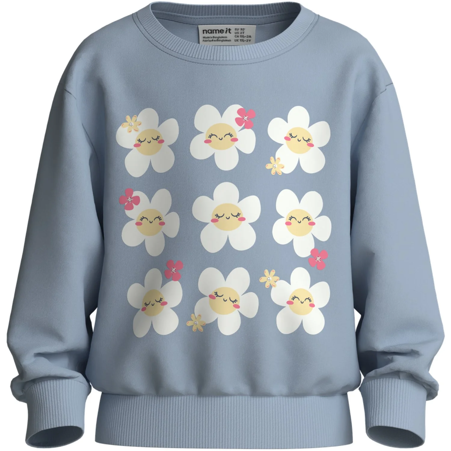 Name It Subdued Blue Happy Flowers Nmfvasacha Ls Nreg Sweat Unb