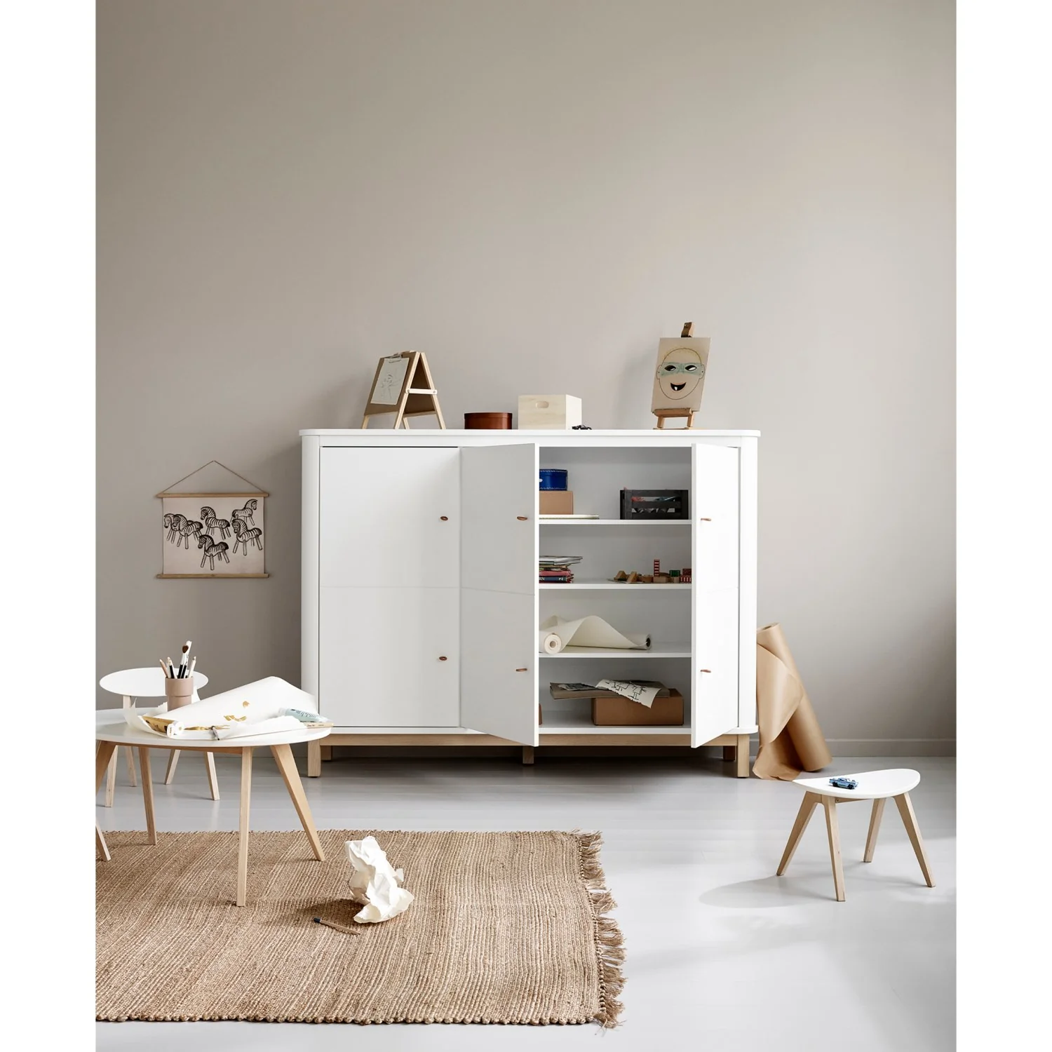 Oliver Furniture Wood Multiskab 3 Døre White/Oak - Image 2