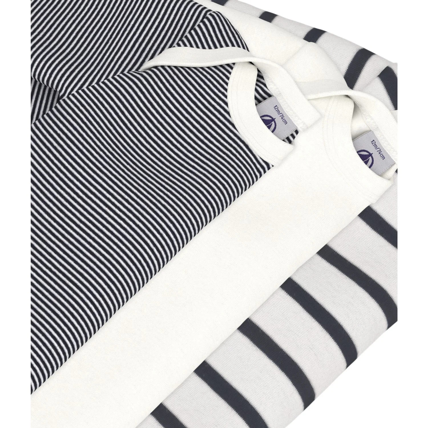 Petit Bateau Navy/White Langærmet Body 3-Pak - Image 3