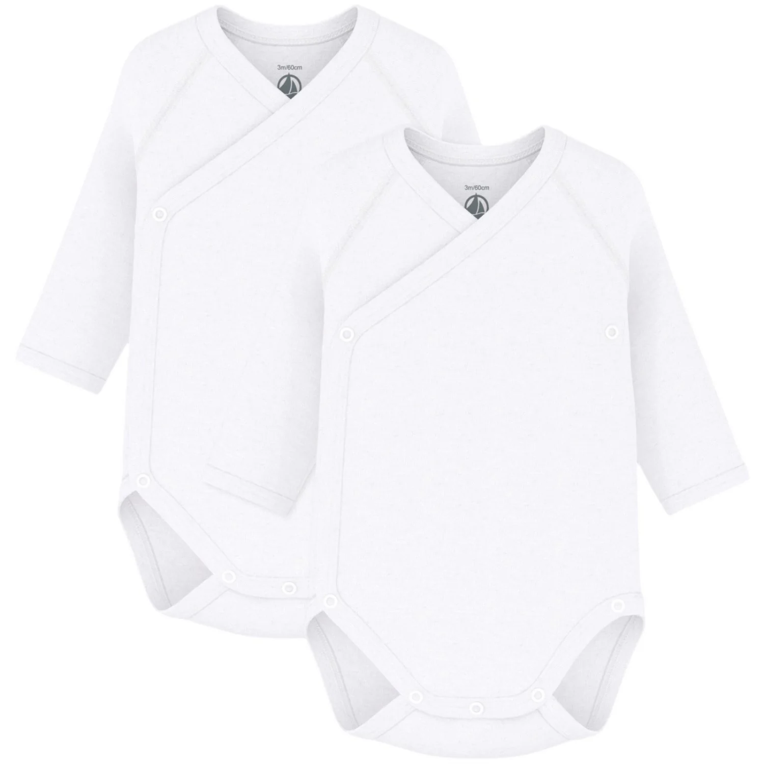Petit Bateau White Langærmet Body 3-Pak