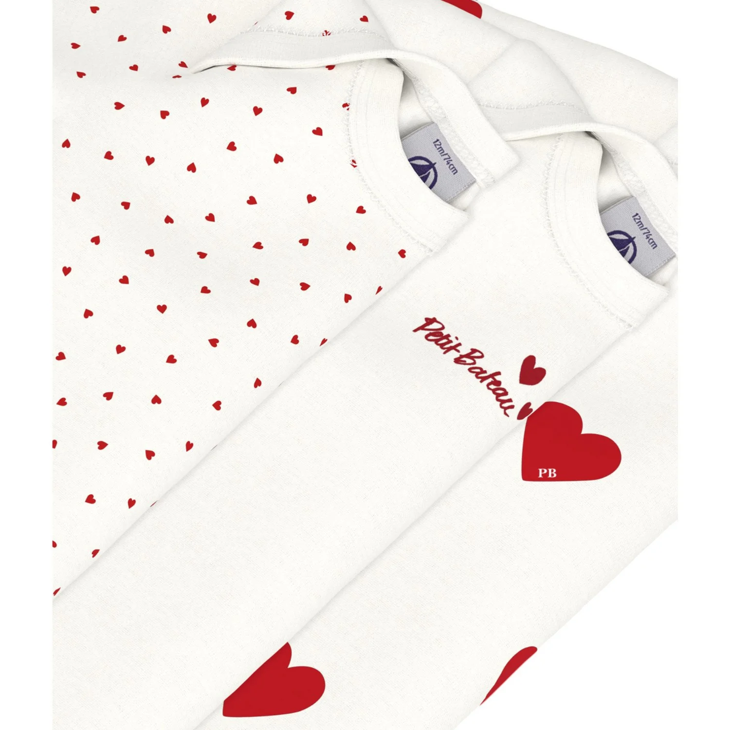Petit Bateau Hearts/White Langærmet Body 3-Pak - Image 2