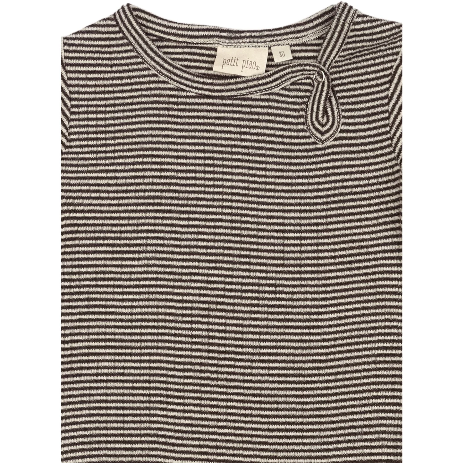 Petit Piao Coffee Bean/Dark Off White PPDante Body L/S Merino Uld Striped - Image 2