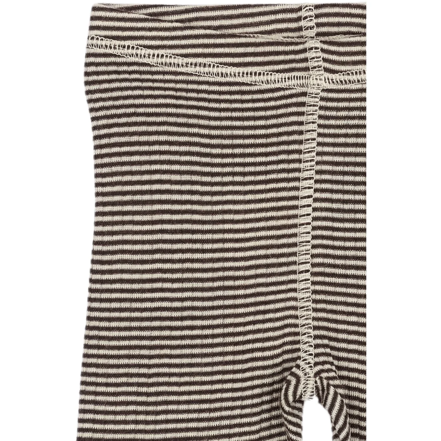 Petit Piao Coffee Bean/Dark Off White PPDante Leggings Merino Uld Striped - Image 2