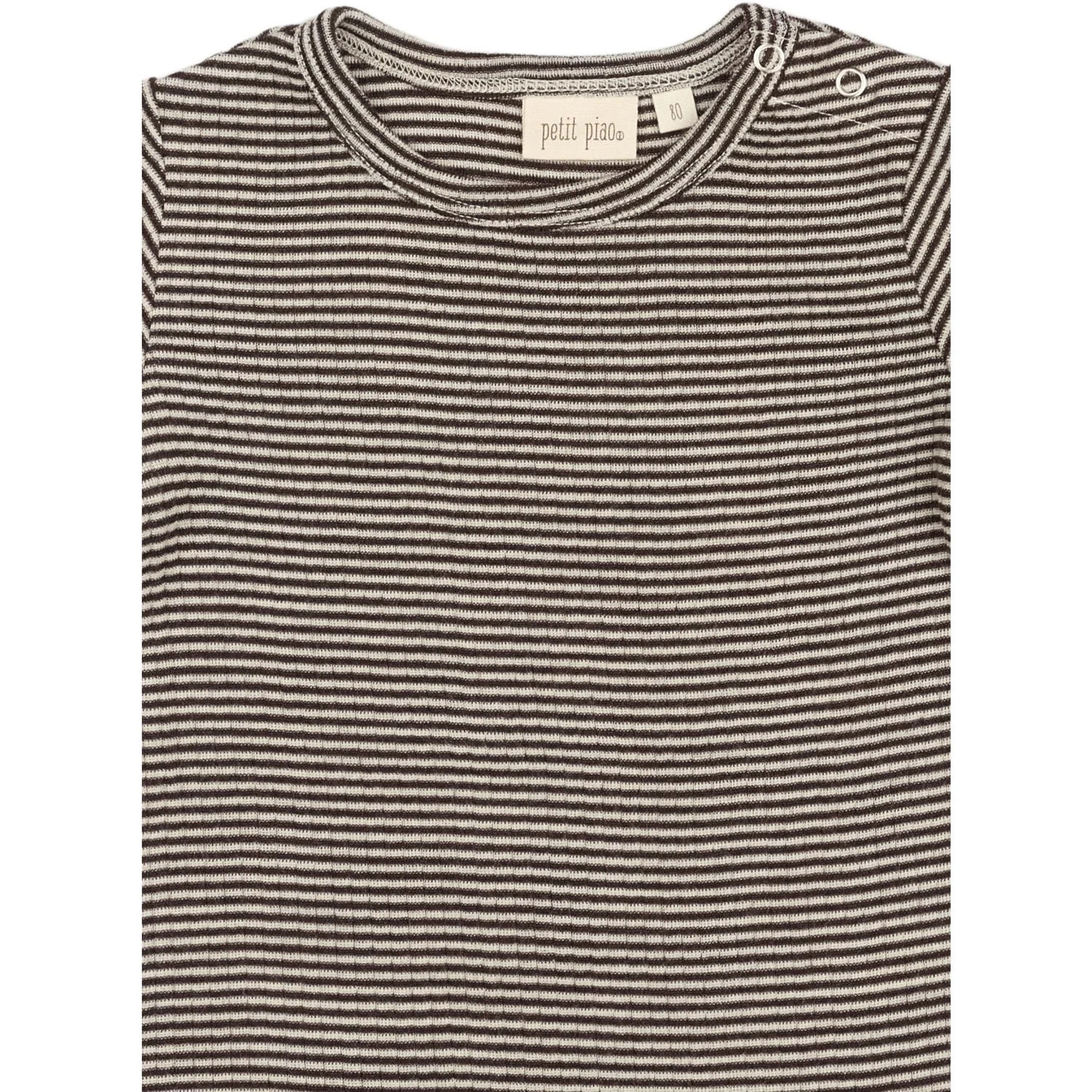 Petit Piao Coffee Bean/Dark Off White PPDante T-Shirt L/S Meriono Uld Striped - Image 2