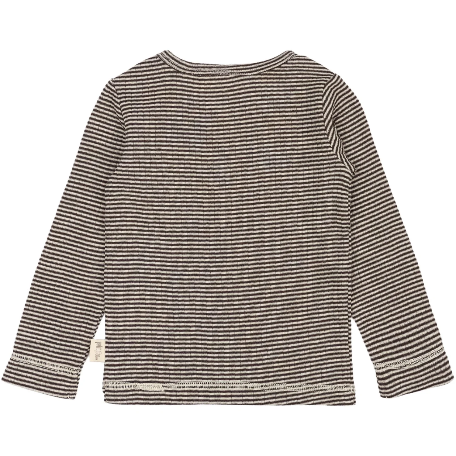 Petit Piao Coffee Bean/Dark Off White PPDante T-Shirt L/S Meriono Uld Striped - Image 3