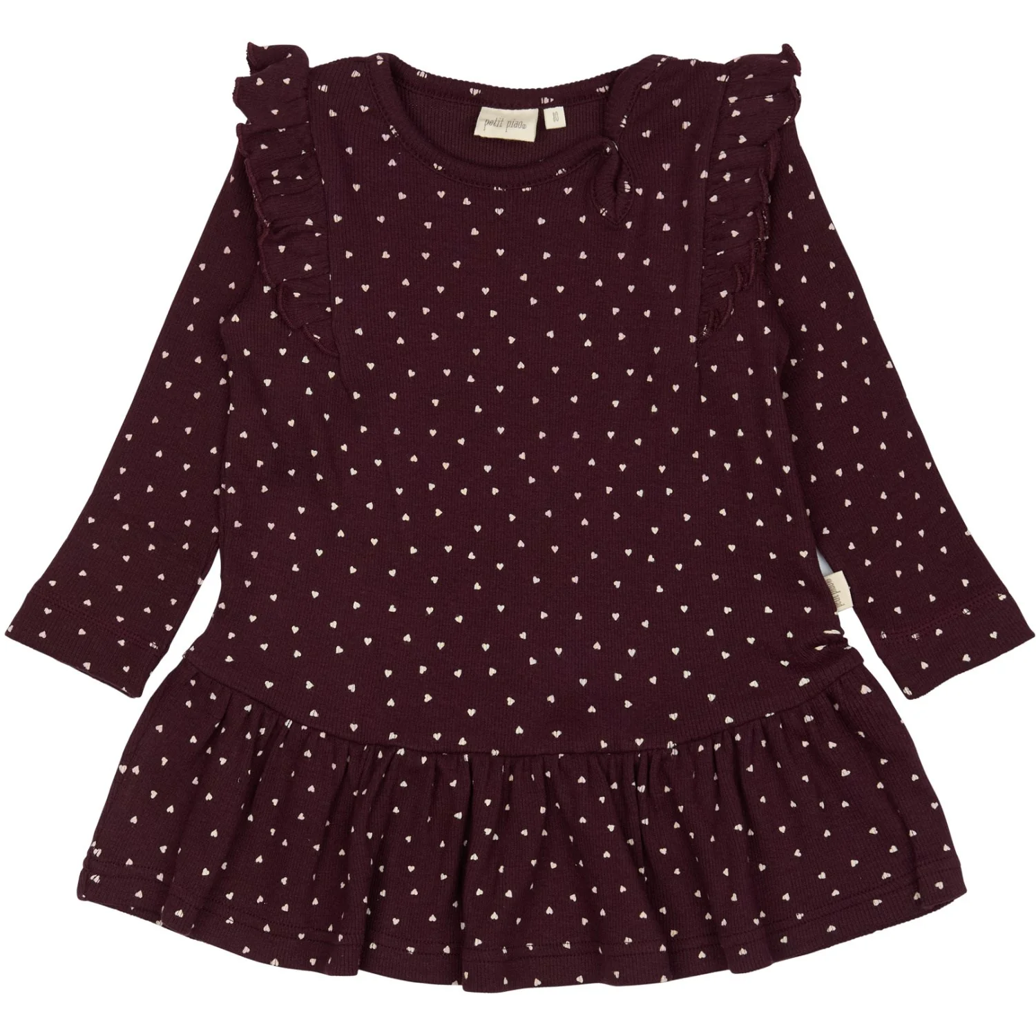 Petit Piao Dark Grape/White Kjole L/S Flæse Modal Heart