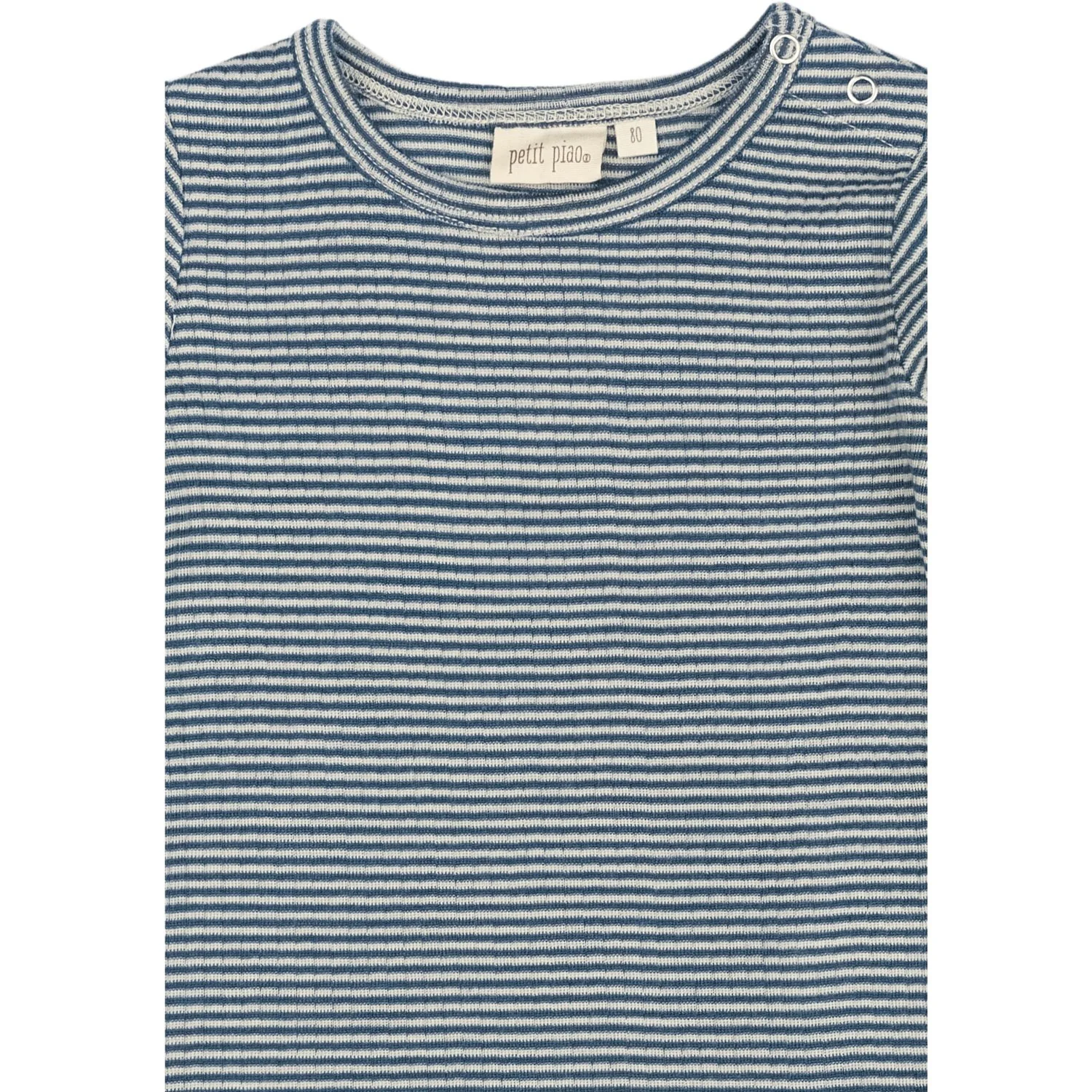 Petit Piao Ensign Blue/dark Off White PPDante T-Shirt L/S Meriono Uld Striped - Image 2