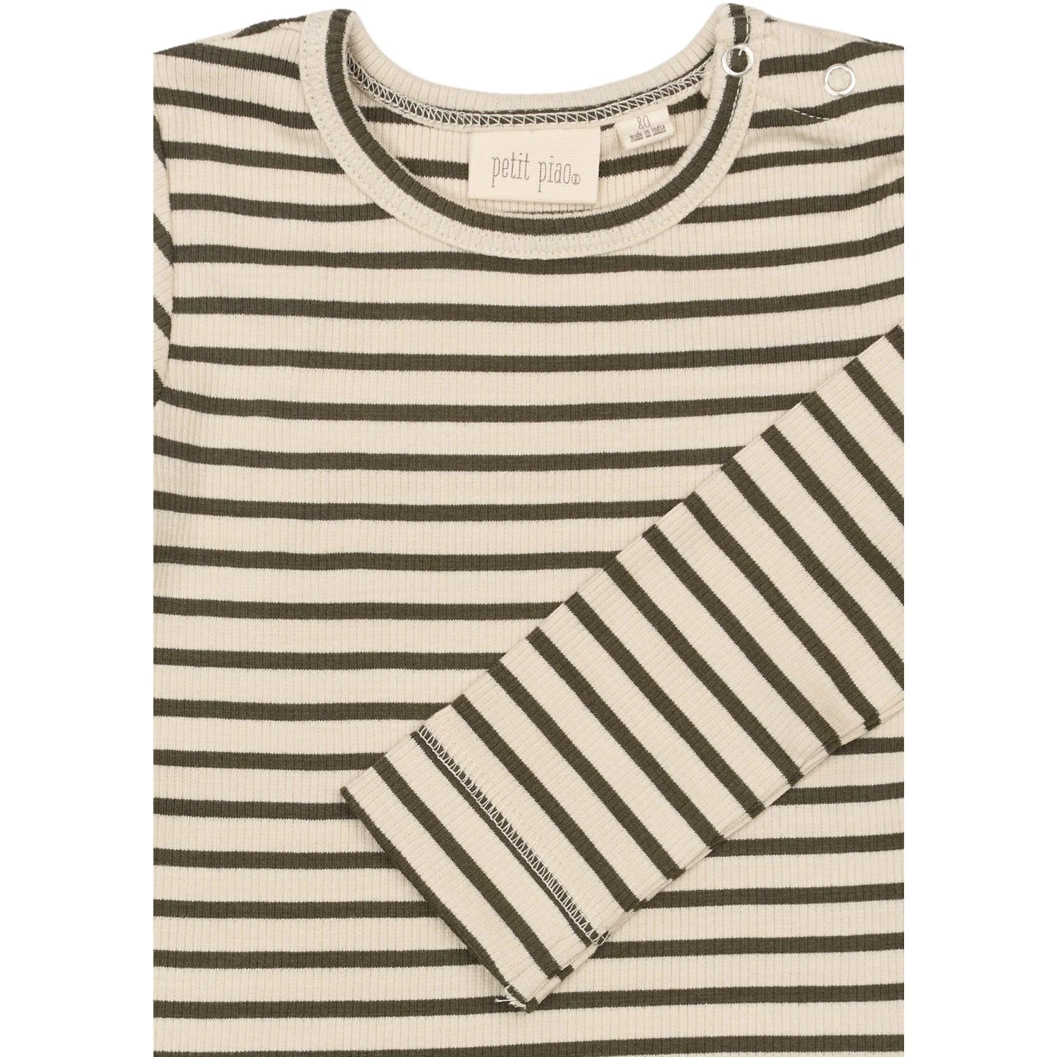 Petit Piao Green Leaf/off White T-shirt L/S Modal Striped - Image 2