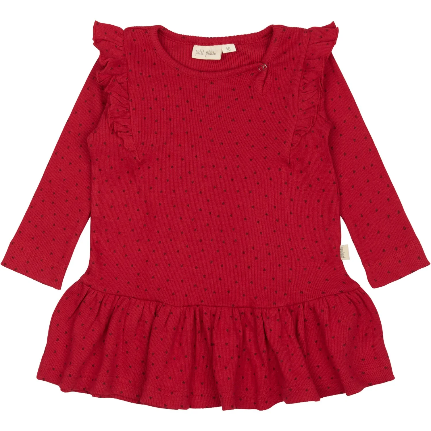 Petit Piao Jet Red/Biking Red Kjole L/S Flæse Modal Heart