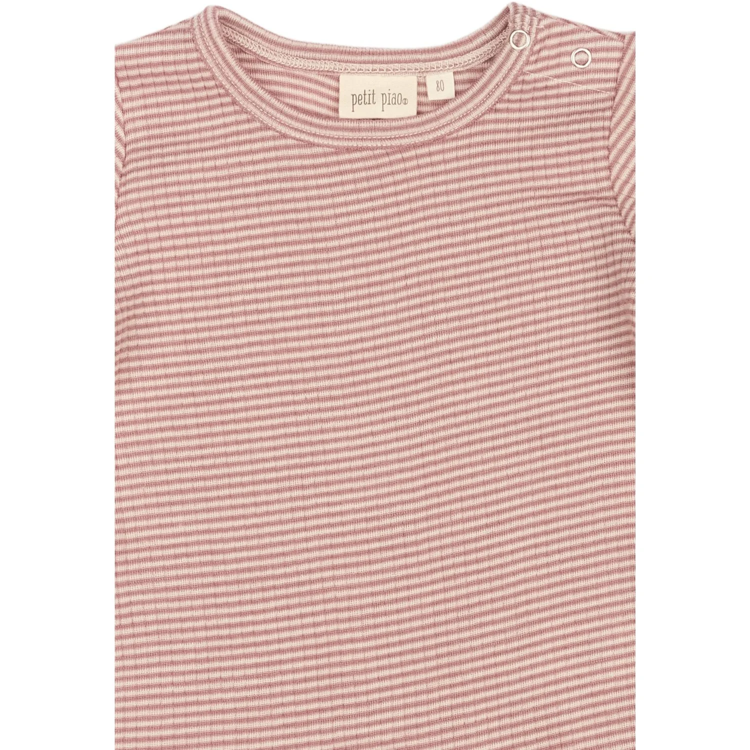 Petit Piao Nostalgic Rose/Dark Off White PPDante T-Shirt L/S Meriono Uld Striped - Image 2