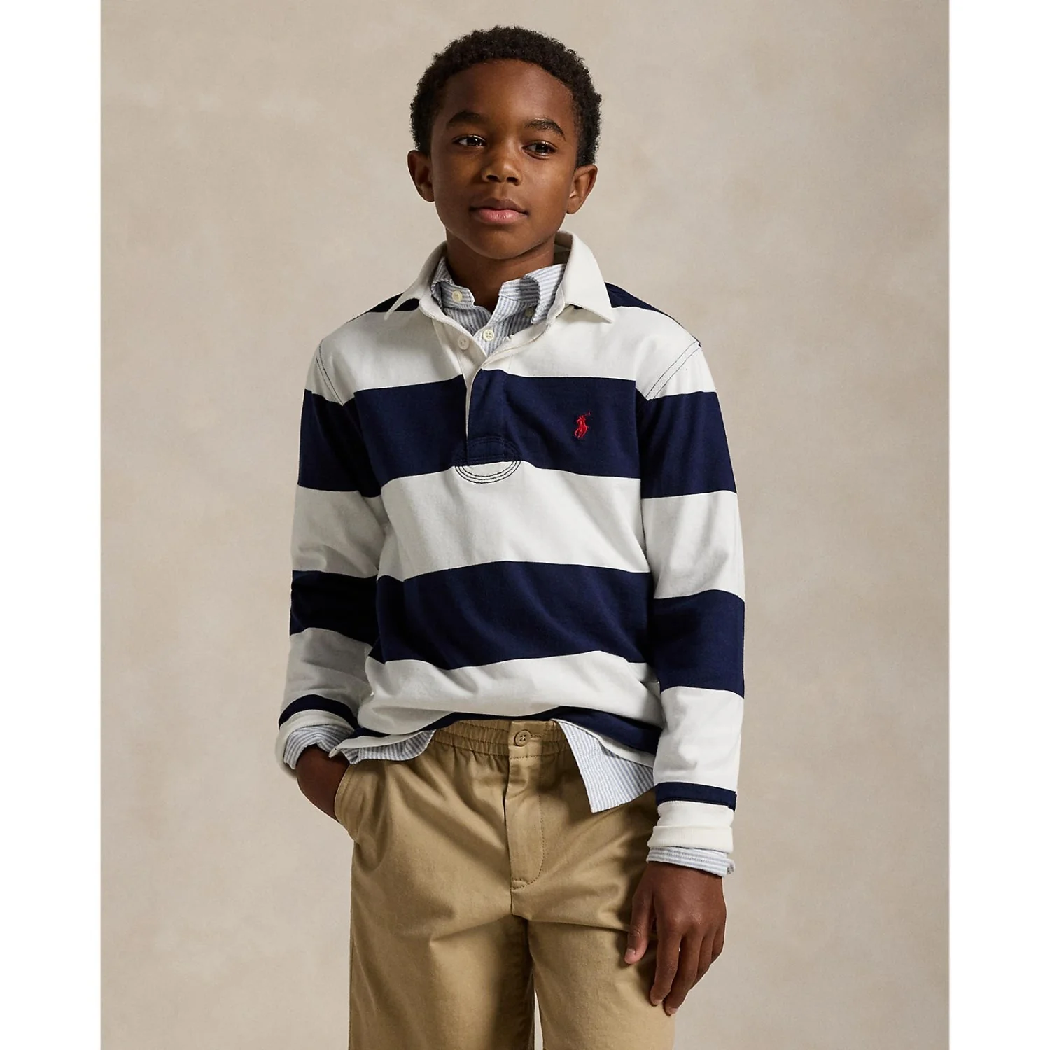 Polo Ralph Lauren White/Cruise Navy Boy Rugby L/S T-Shirt - Image 2