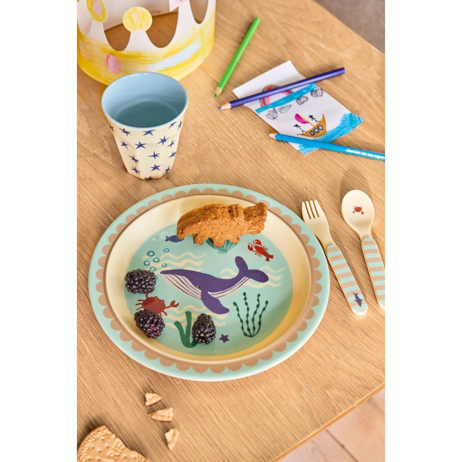 Rice Blue Ocean Print Melamine Børne Frokost Tallerken - Image 2