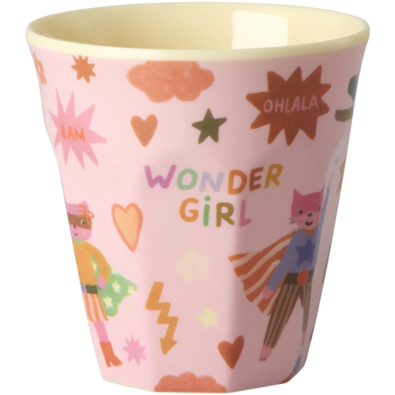 Rice Melamin Kids Kop Med Hero Print - Small - Pink - 160 Ml