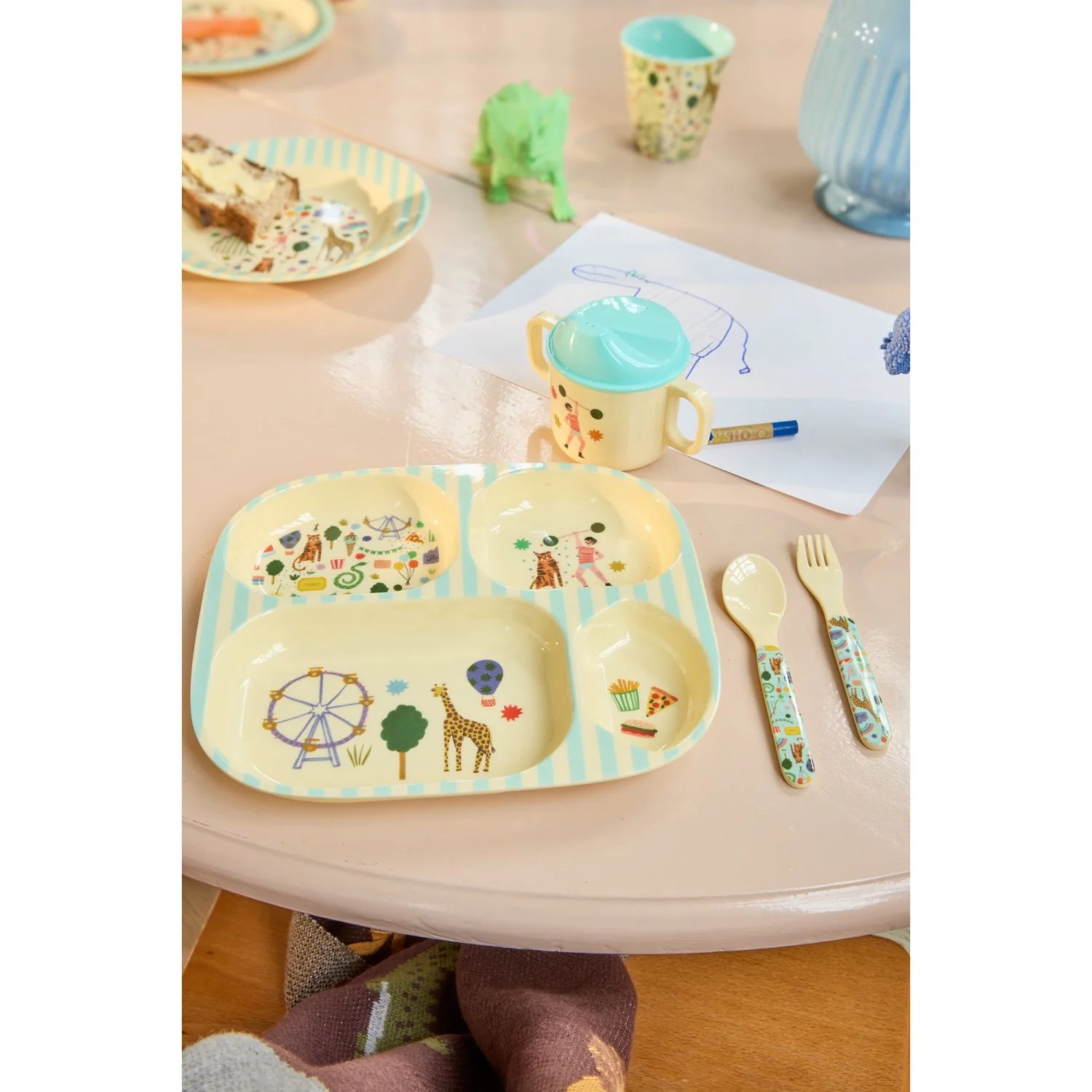 Rice Mint Fun Fair Print Baby Melamine Ske og Gaffel - Image 2