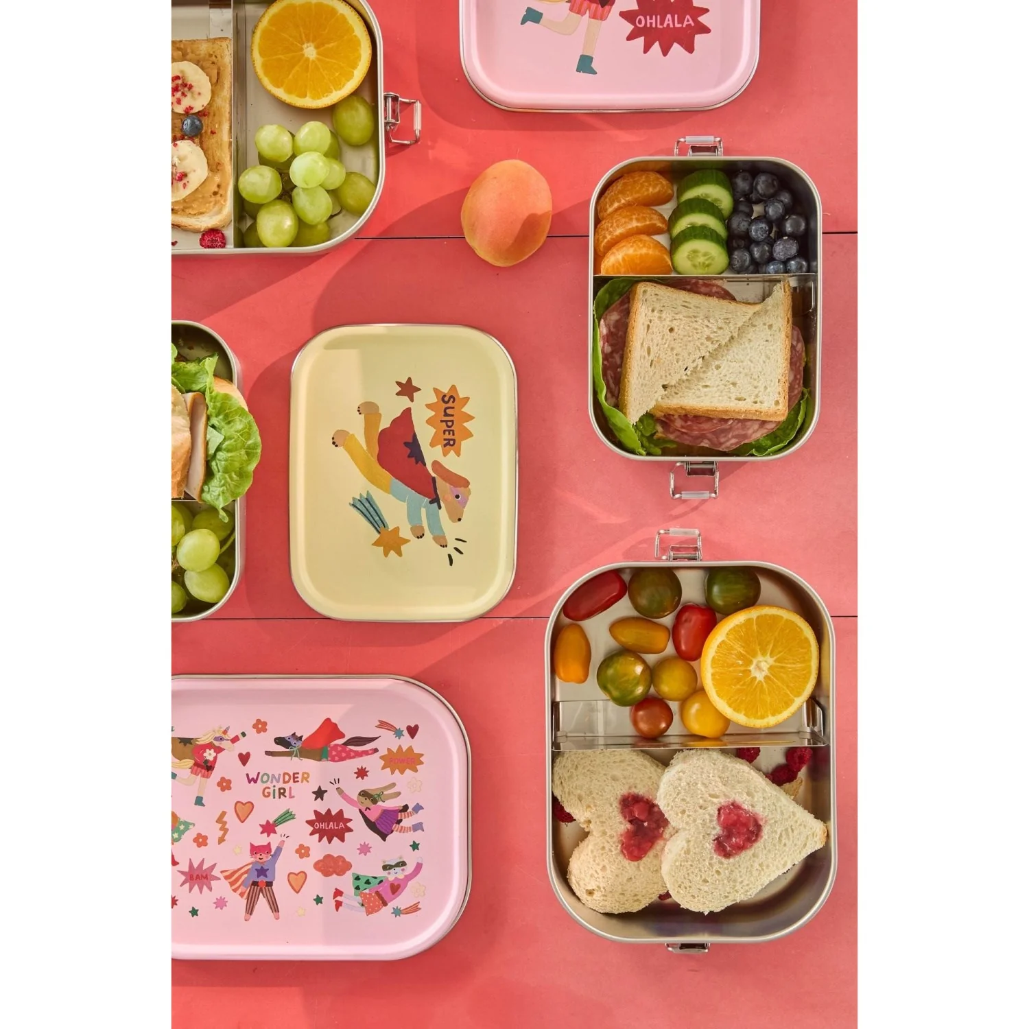 Rice Stainless Steel Lunchbox Med Moveable Divider Og Hero Print - Pink - Large - 1400 Ml - Image 2