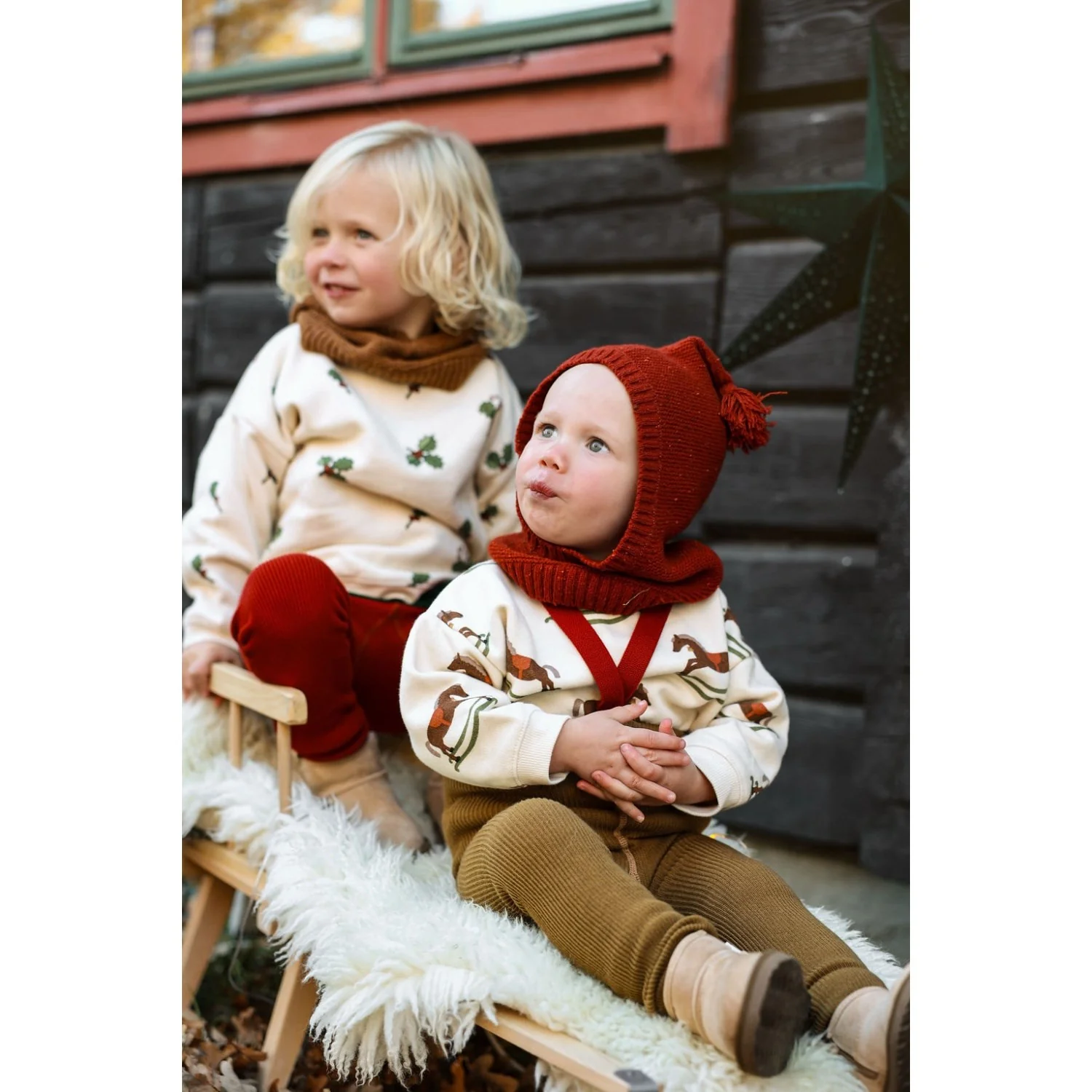Silly Silas Acorn Brown With Maple Leaf Footless Strømpebukser Christmas Edition - Image 2