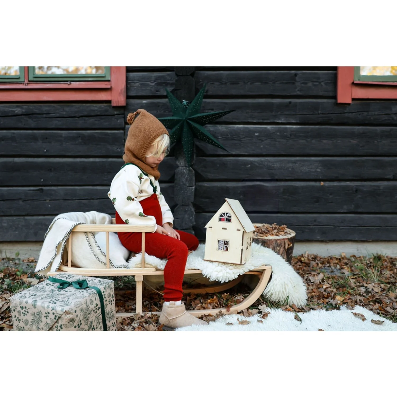 Silly Silas Maple Leaf With Dark Forest Green Footless Strømpebukser Christmas Edition - Image 12