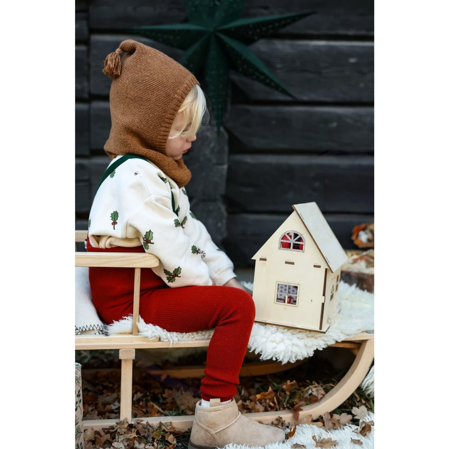Silly Silas Maple Leaf With Dark Forest Green Footless Strømpebukser Christmas Edition - Image 8